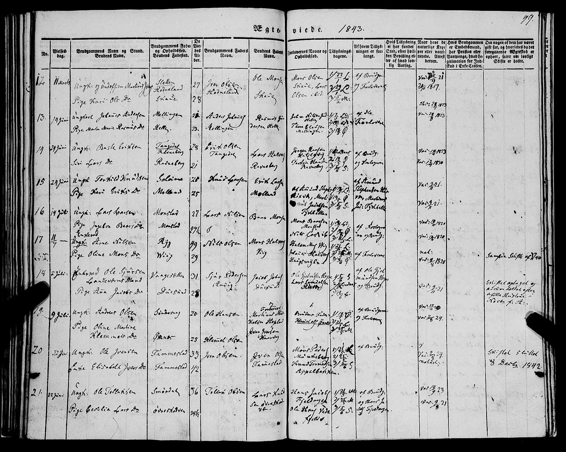 Lindås Sokneprestembete, SAB/A-76701/H/Haa: Parish register (official) no. A 12, 1836-1848, p. 99