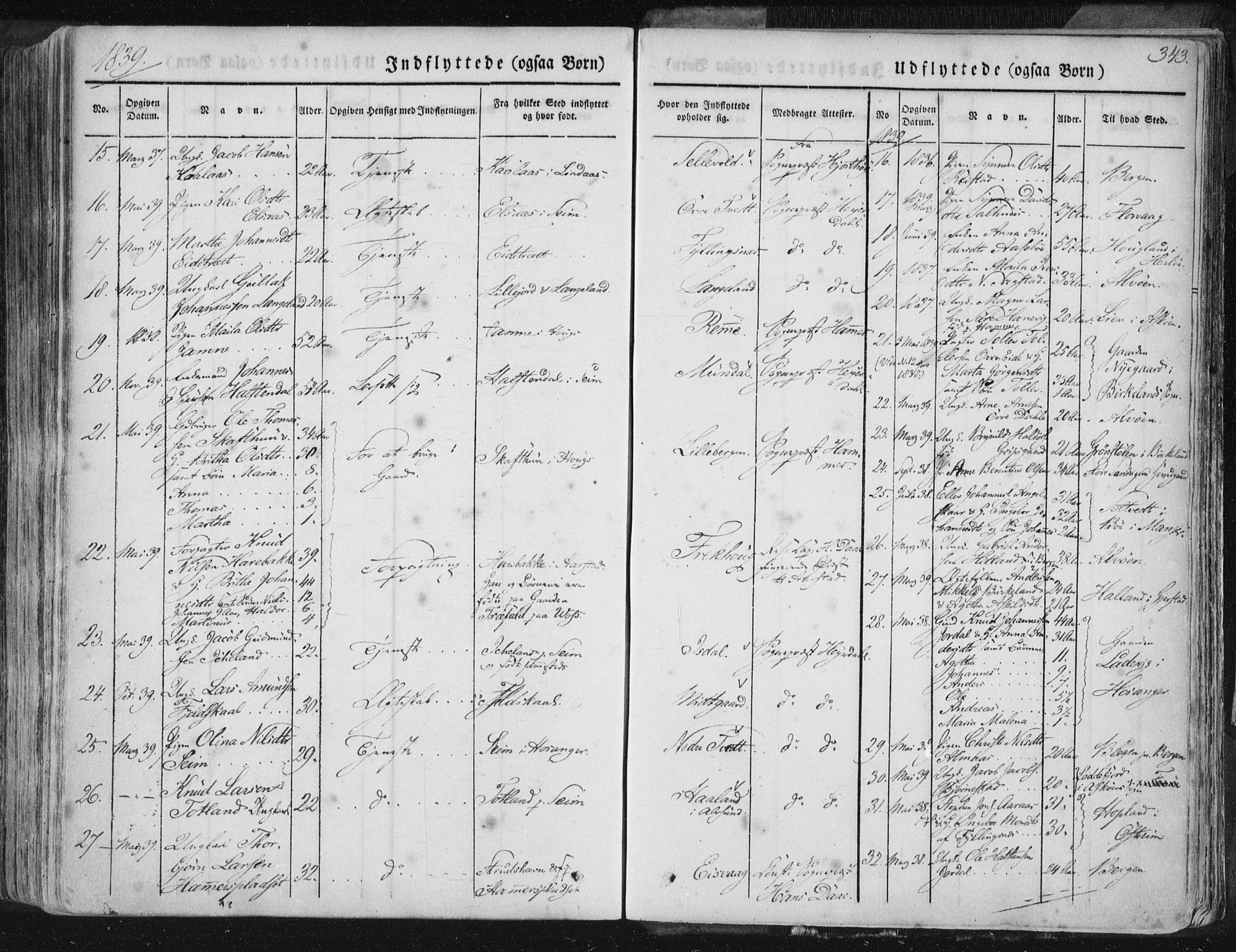 Hamre sokneprestembete, AV/SAB-A-75501/H/Ha/Haa/Haaa/L0012: Parish register (official) no. A 12, 1834-1845, p. 343