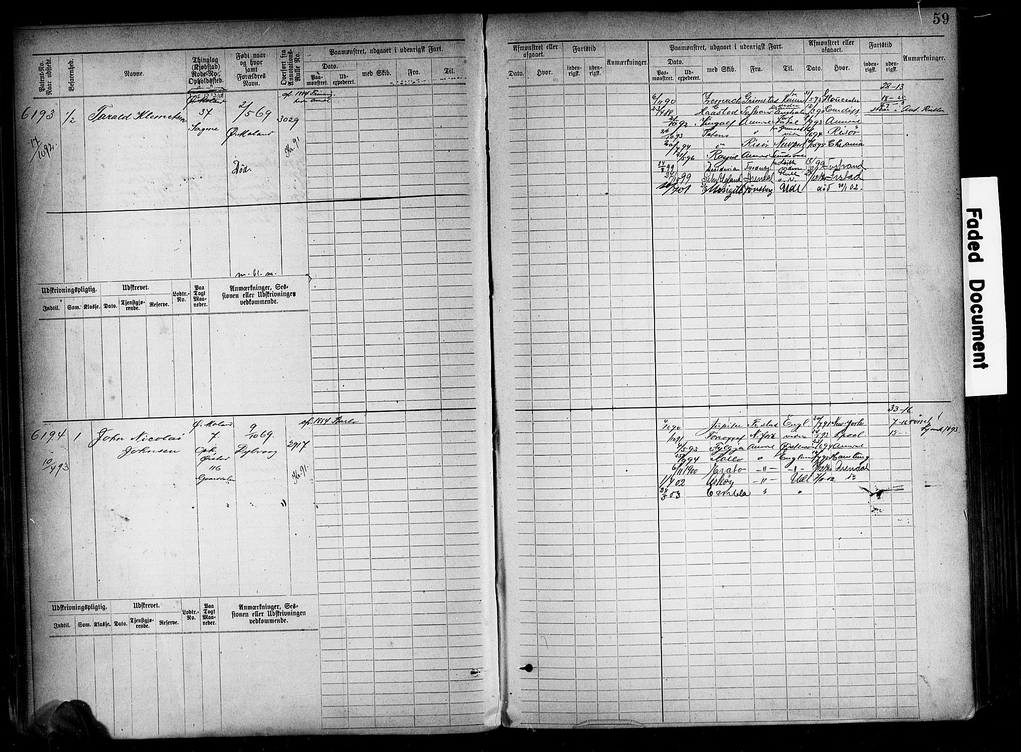 Arendal mønstringskrets, SAK/2031-0012/F/Fb/L0018: Hovedrulle A nr 6077-6849, S-16, 1892-1894, p. 59