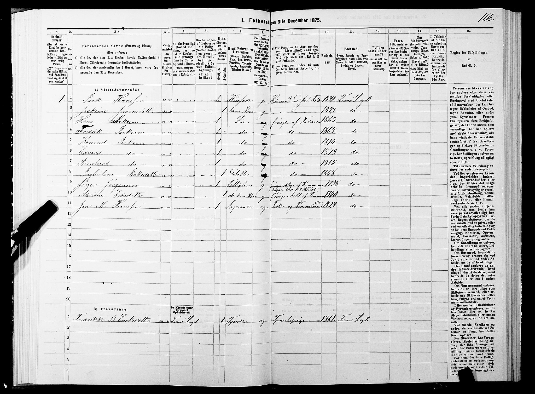 SATØ, 1875 census for 1927P Tranøy, 1875, p. 4116