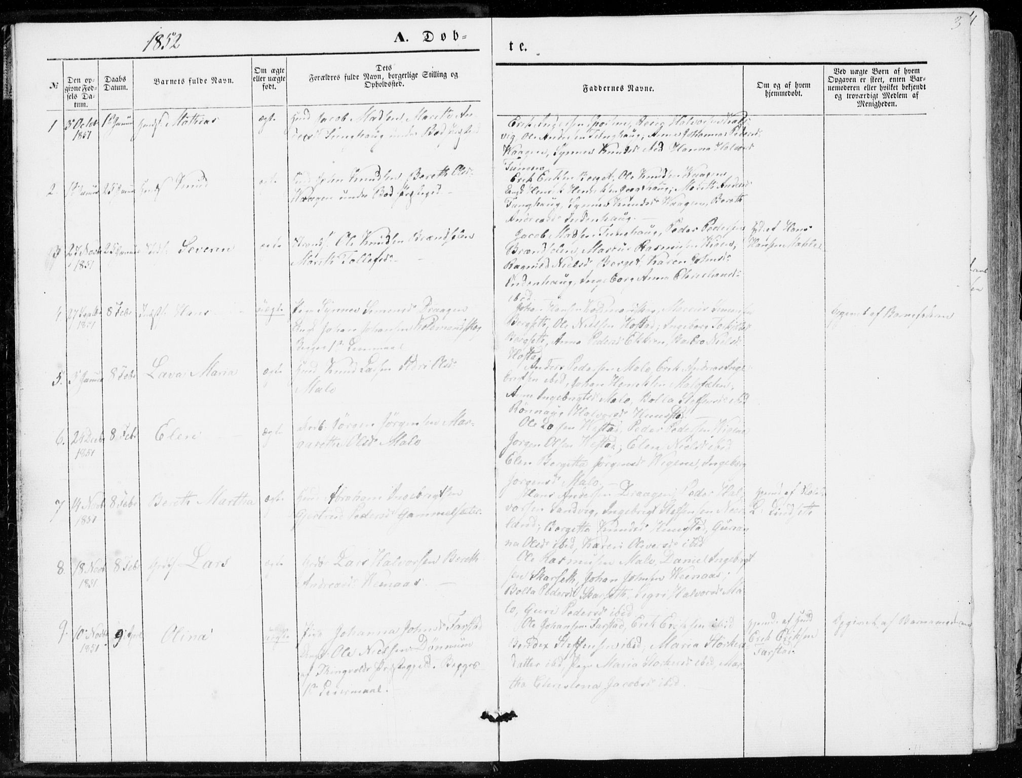Ministerialprotokoller, klokkerbøker og fødselsregistre - Møre og Romsdal, SAT/A-1454/566/L0767: Parish register (official) no. 566A06, 1852-1868, p. 3