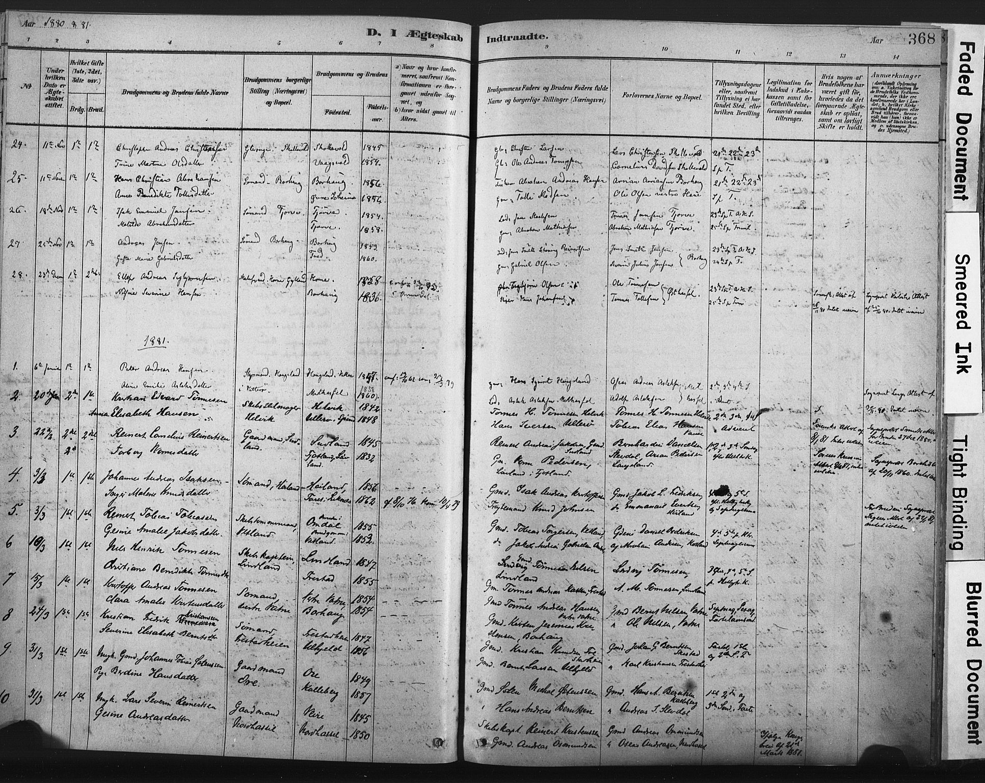 Lista sokneprestkontor, SAK/1111-0027/F/Fa/L0012: Parish register (official) no. A 12, 1879-1903, p. 368