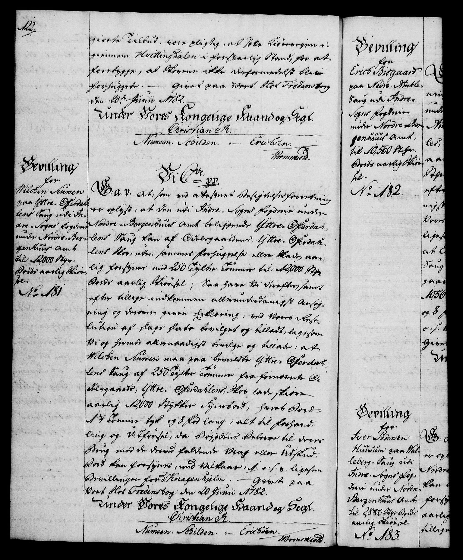 Rentekammeret, Kammerkanselliet, AV/RA-EA-3111/G/Gg/Gga/L0012: Norsk ekspedisjonsprotokoll med register (merket RK 53.12), 1781-1783, p. 122