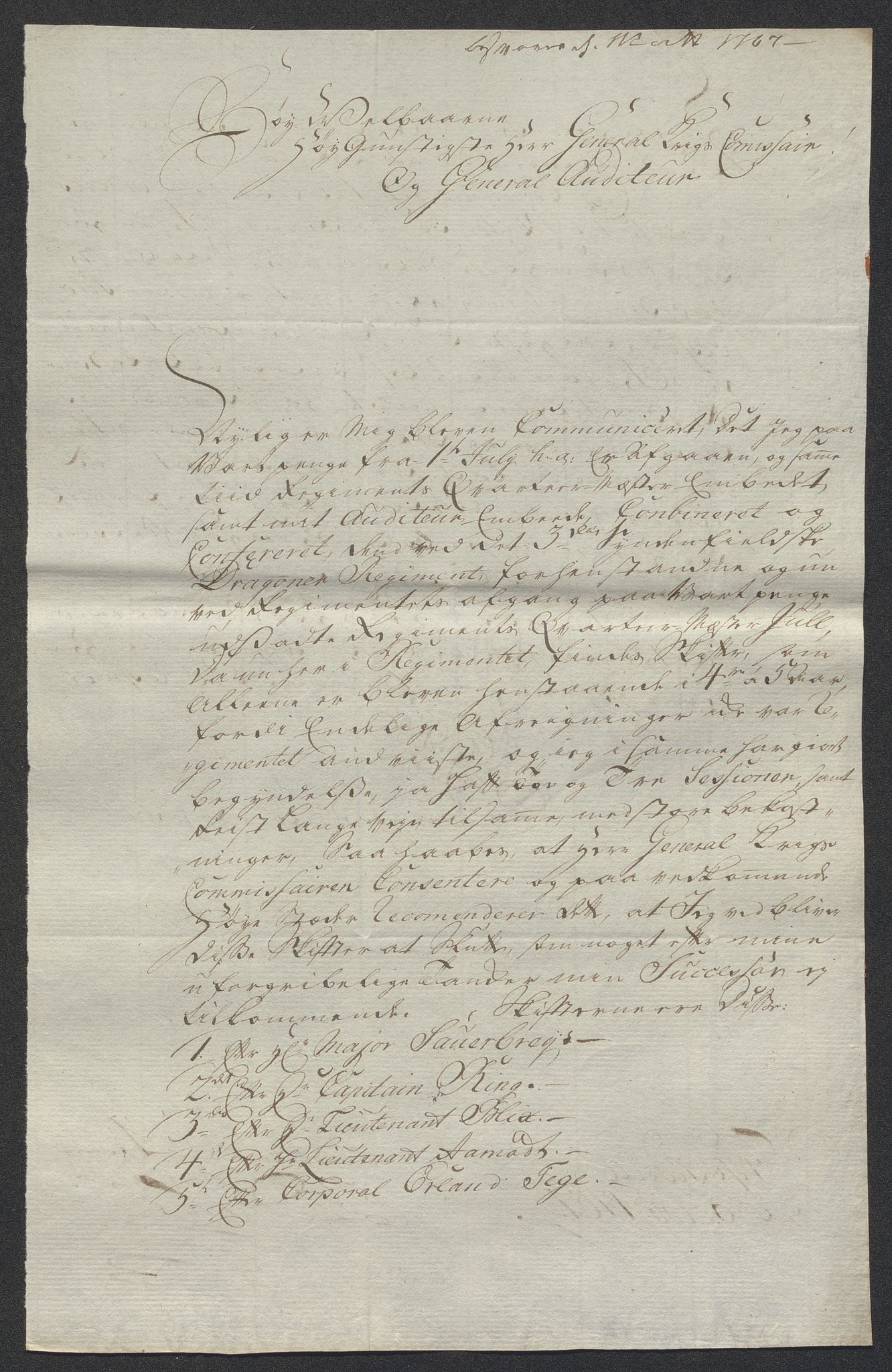 Forsvaret, Generalauditøren, AV/RA-RAFA-1772/F/Fd/L0004d: Breve fra regimenterne 1765 - 1795., 1765-1795, p. 582