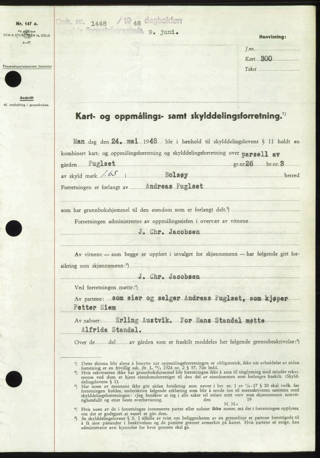 Romsdal sorenskriveri, AV/SAT-A-4149/1/2/2C: Mortgage book no. A26, 1948-1948, Diary no: : 1448/1948