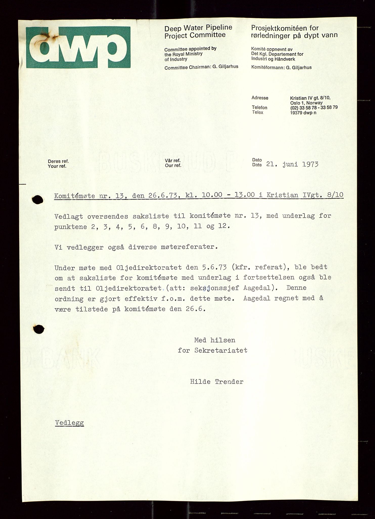 Industridepartementet, Oljekontoret, AV/SAST-A-101348/Di/L0004: DWP, møter, komite`møter, 761 forskning/teknologi, 1972-1975, p. 67