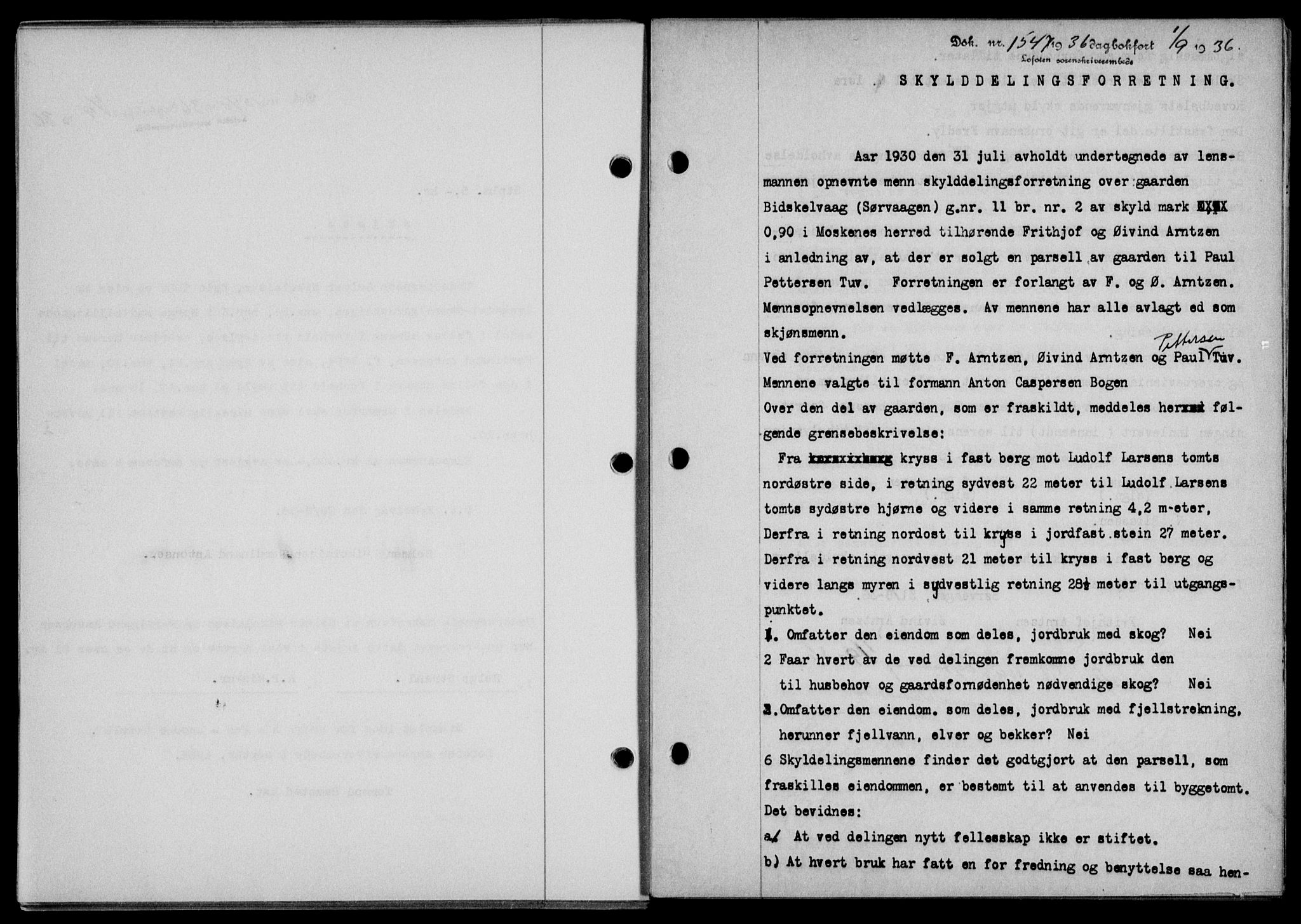 Lofoten sorenskriveri, SAT/A-0017/1/2/2C/L0001a: Mortgage book no. 1a, 1936-1937, Diary no: : 1547/1936