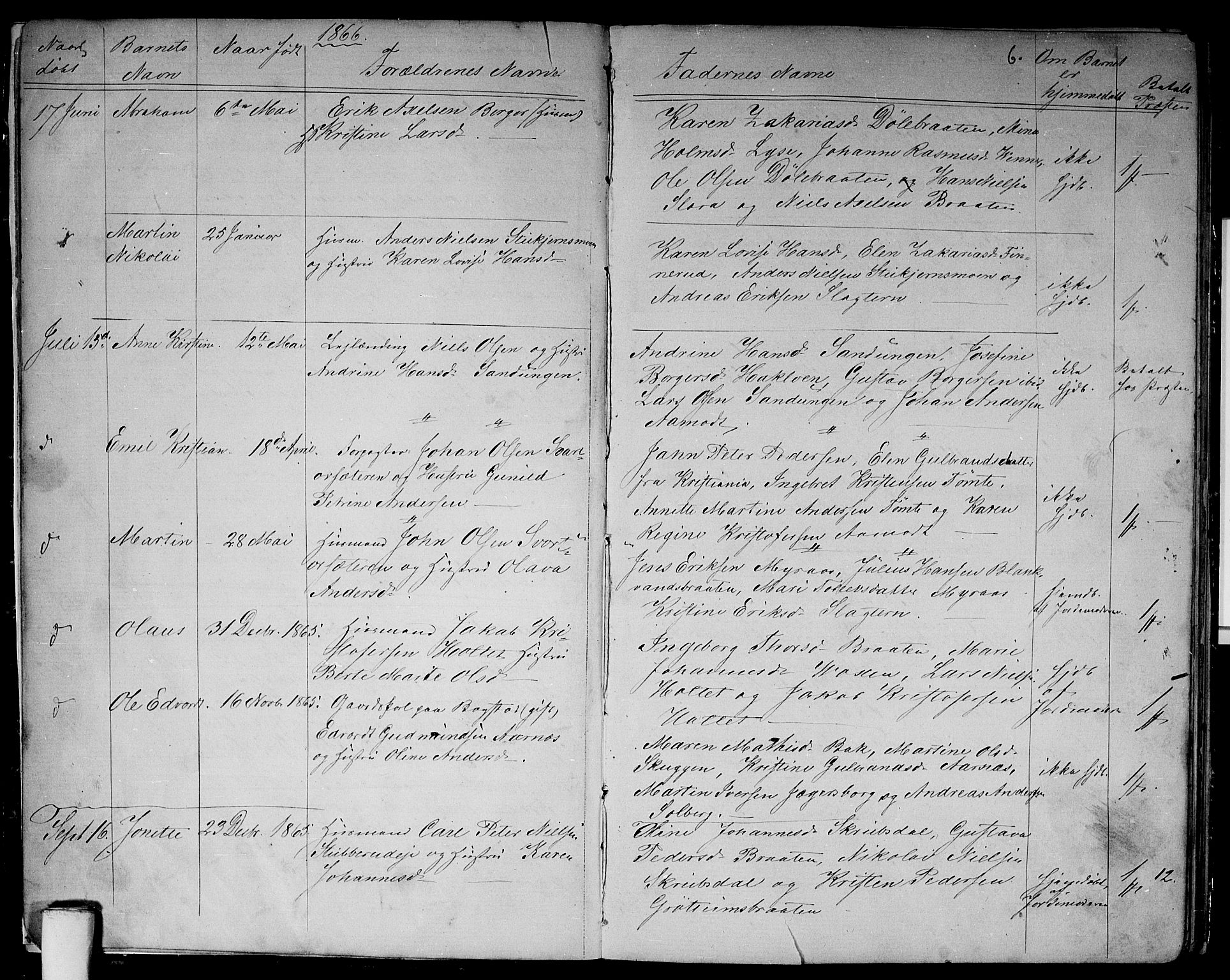 Vestre Aker prestekontor Kirkebøker, AV/SAO-A-10025/G/Gb/L0001: Parish register (copy) no. II 1, 1865-1881, p. 5-6