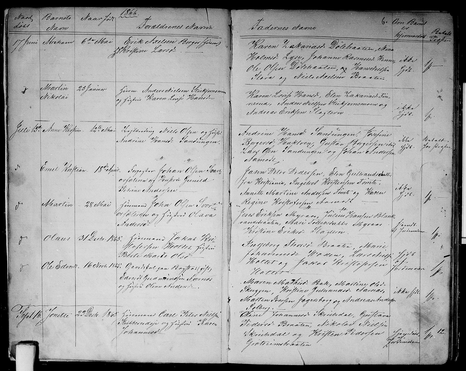 Vestre Aker prestekontor Kirkebøker, AV/SAO-A-10025/G/Gb/L0001: Parish register (copy) no. II 1, 1865-1881, p. 5-6