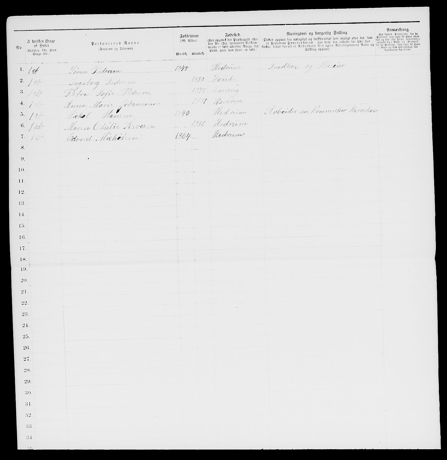 SAKO, 1885 census for 0707 Larvik, 1885, p. 1498