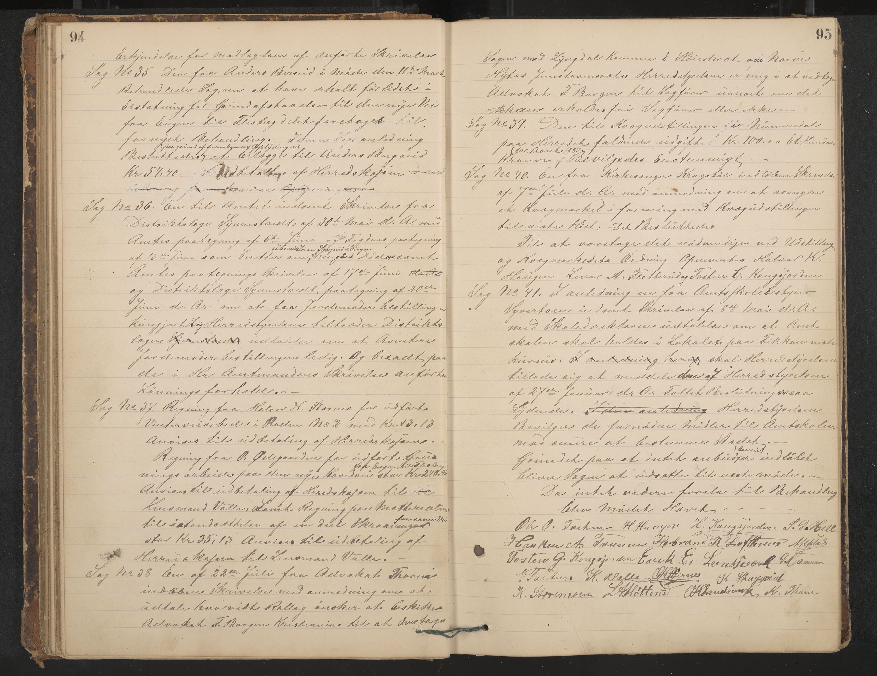 Rollag formannskap og sentraladministrasjon, IKAK/0632021-2/A/Aa/L0003: Møtebok, 1884-1897, p. 94-95