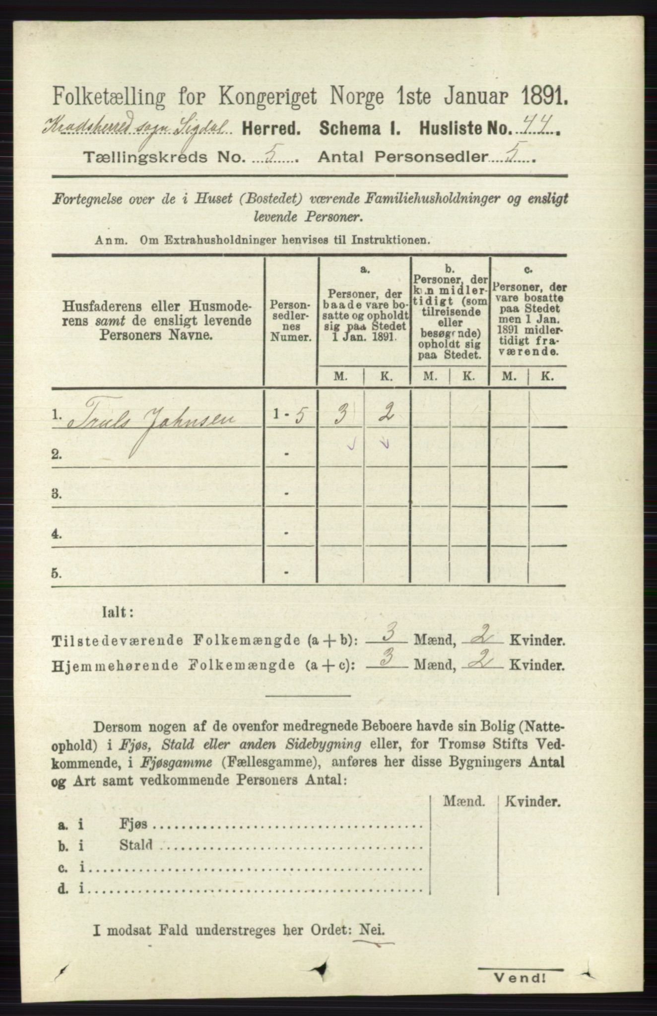 RA, 1891 census for 0621 Sigdal, 1891, p. 6313