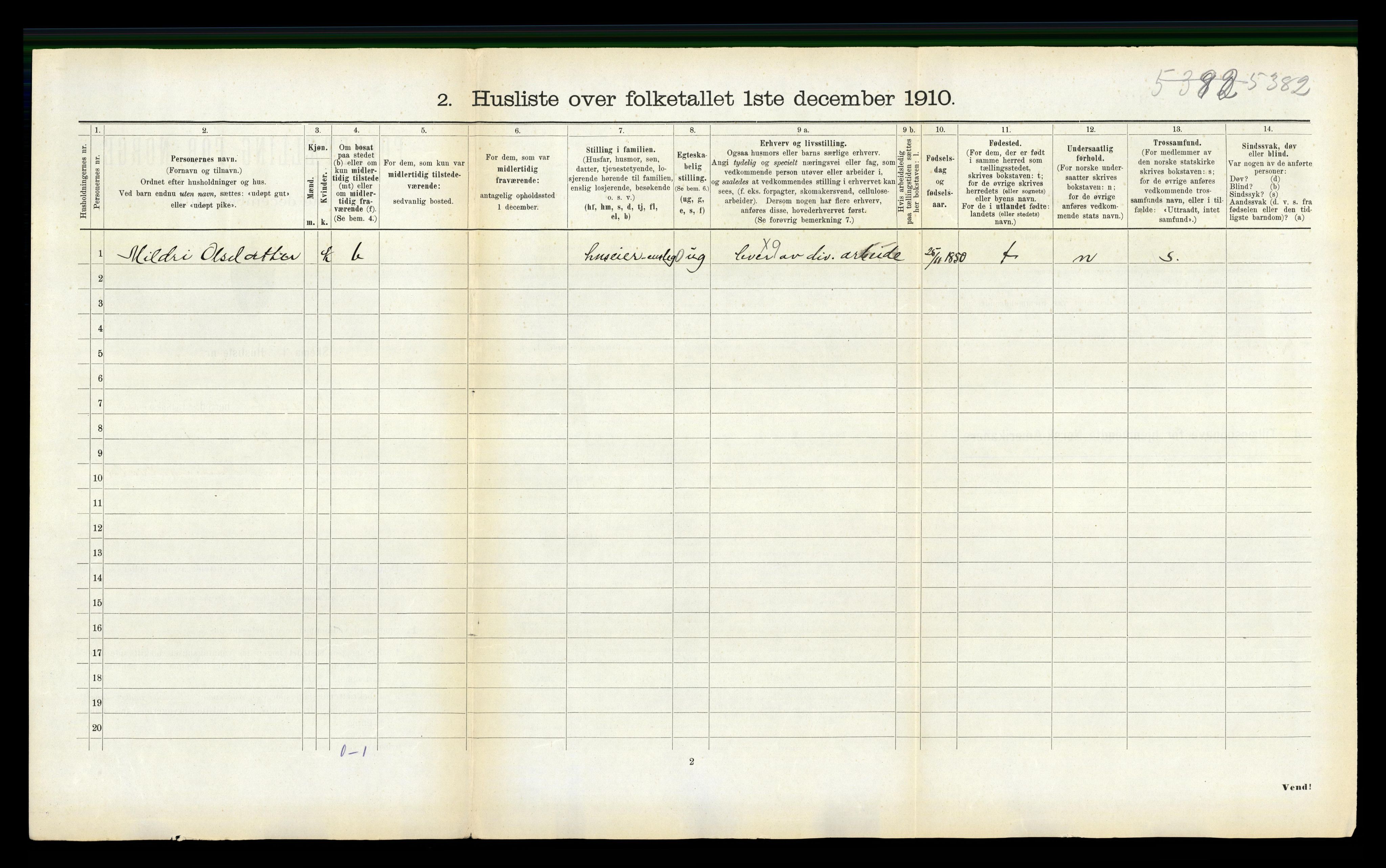 RA, 1910 census for Nesset, 1910, p. 312