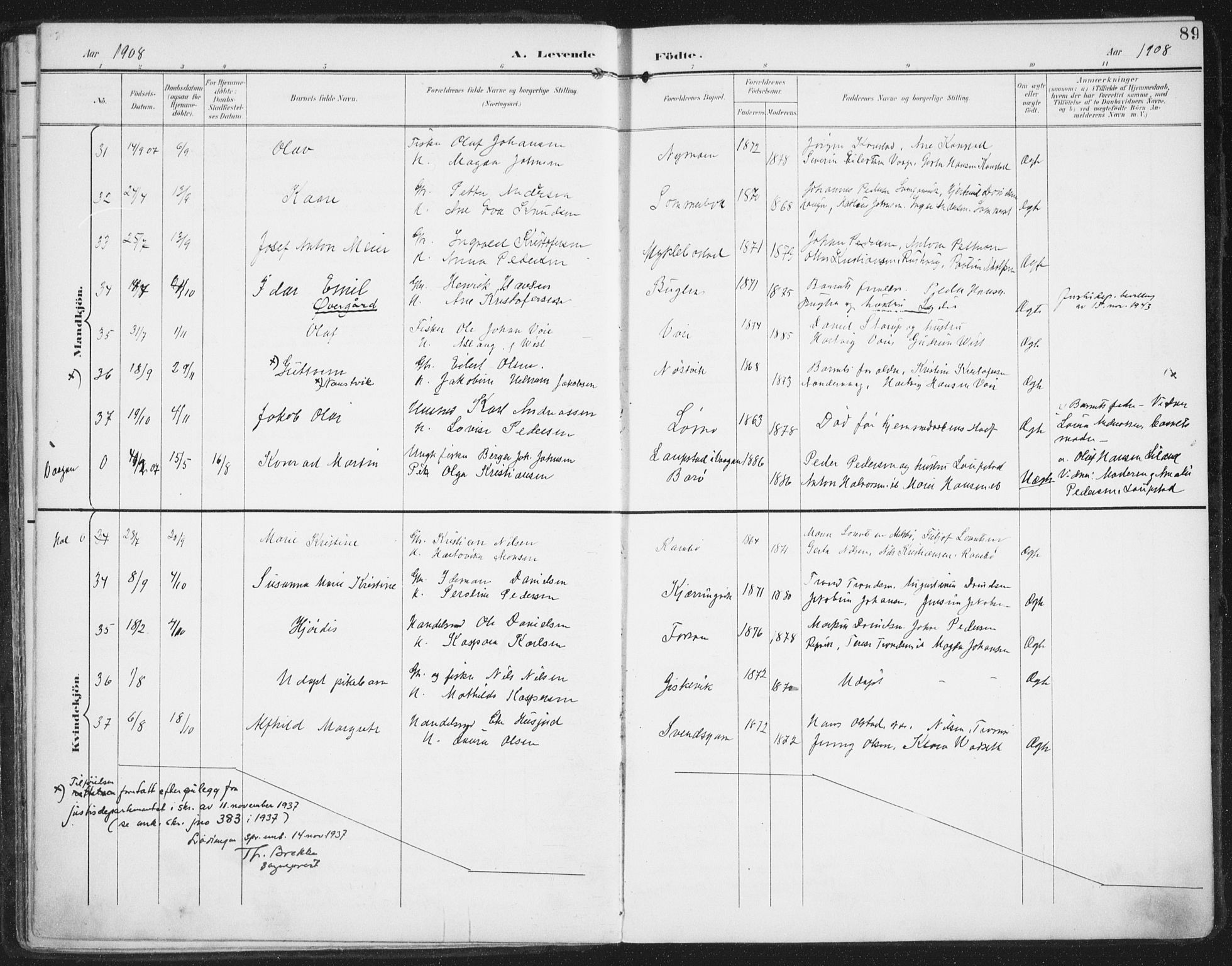 Ministerialprotokoller, klokkerbøker og fødselsregistre - Nordland, AV/SAT-A-1459/872/L1036: Parish register (official) no. 872A11, 1897-1913, p. 89