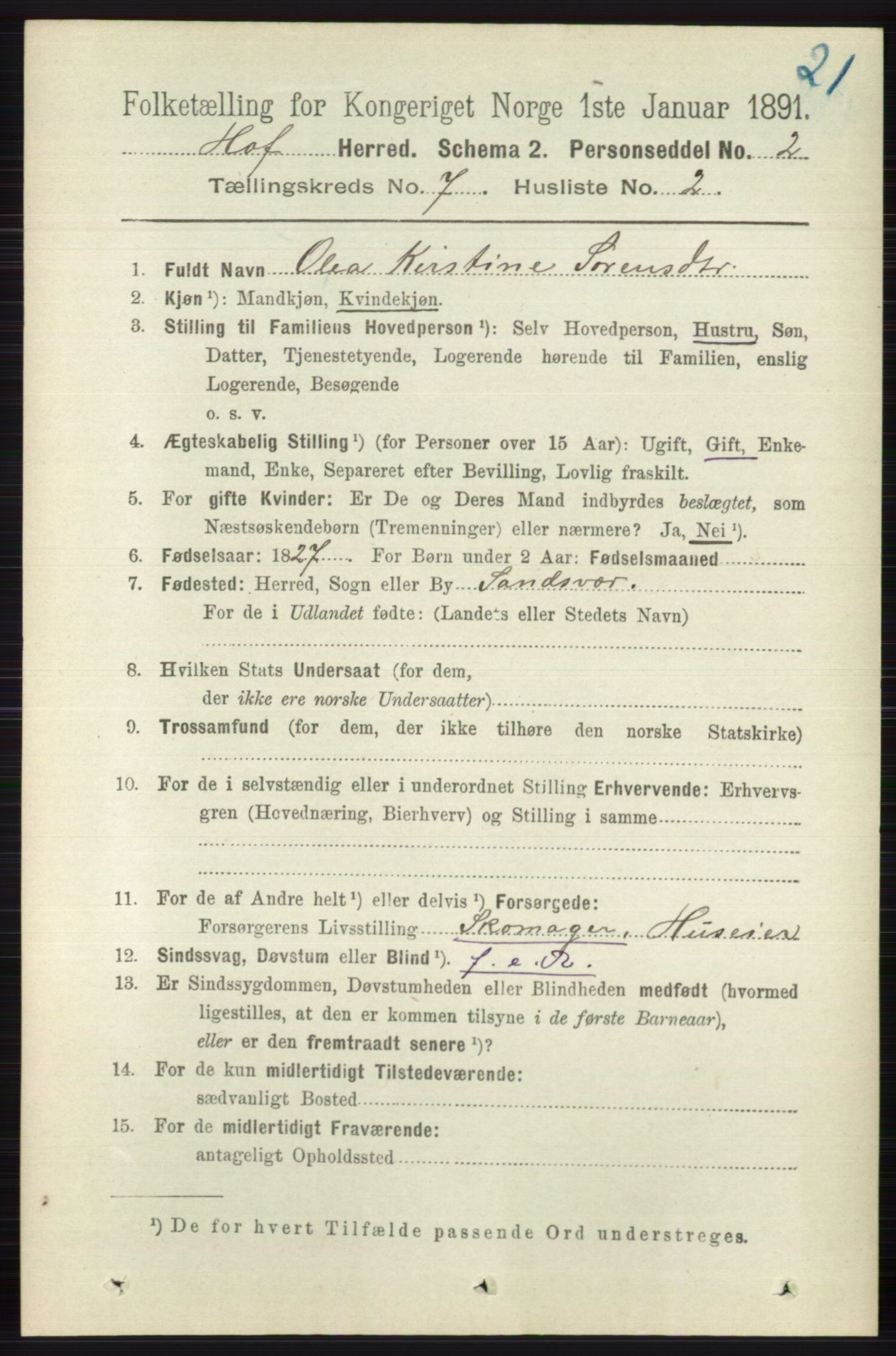 RA, 1891 census for 0714 Hof, 1891, p. 2432