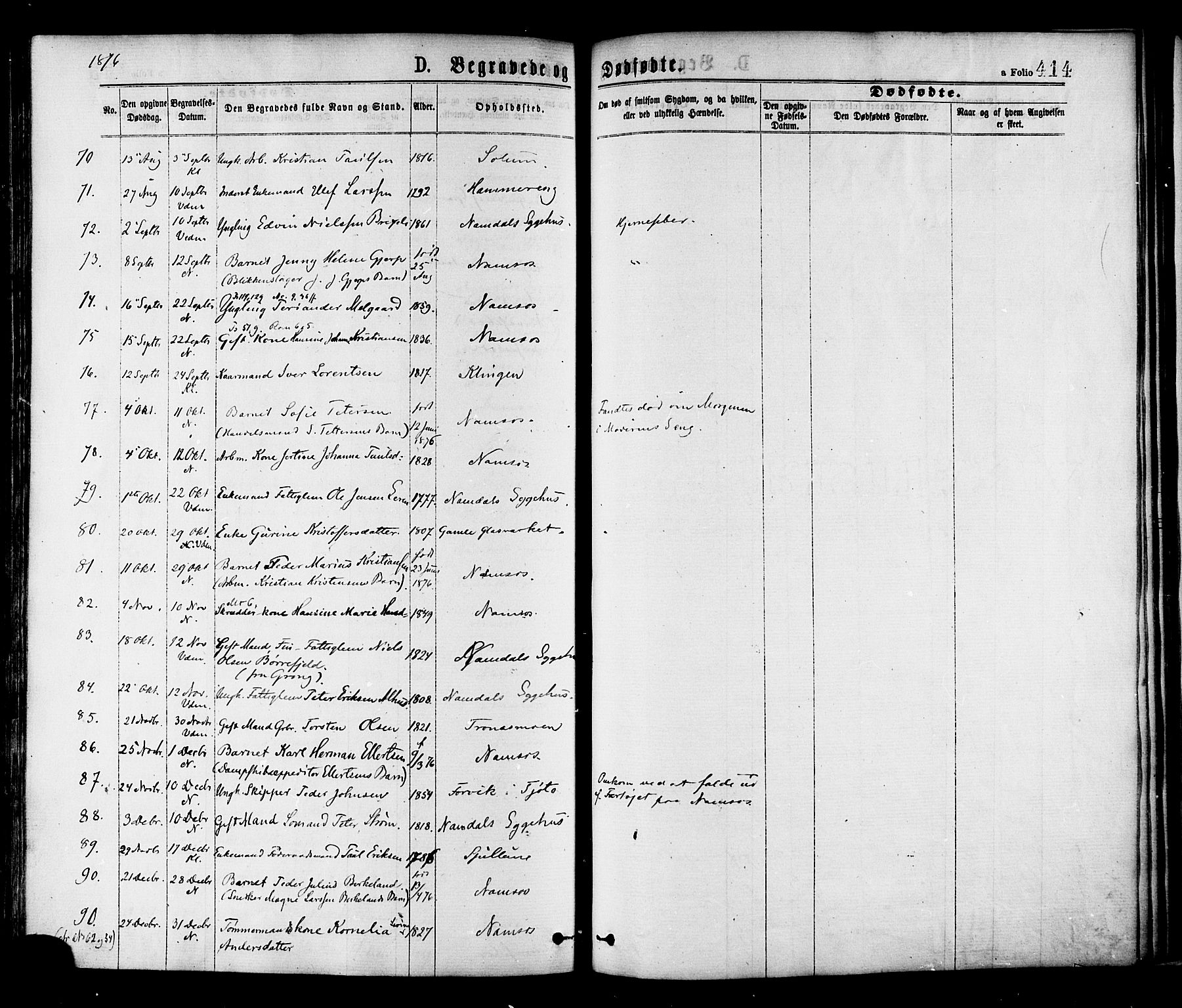 Ministerialprotokoller, klokkerbøker og fødselsregistre - Nord-Trøndelag, AV/SAT-A-1458/768/L0572: Parish register (official) no. 768A07, 1874-1886, p. 414