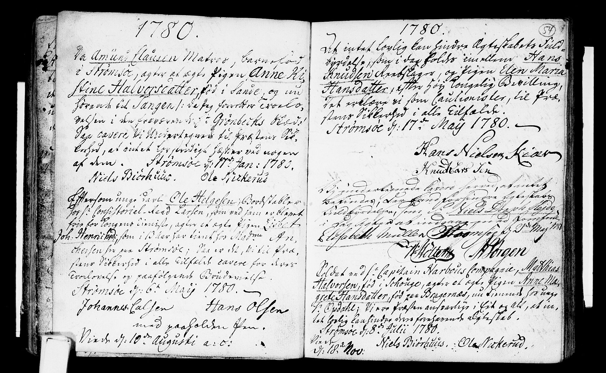 Strømsø kirkebøker, SAKO/A-246/H/Hb/L0001: Best man's statements no. 1, 1752-1815, p. 54