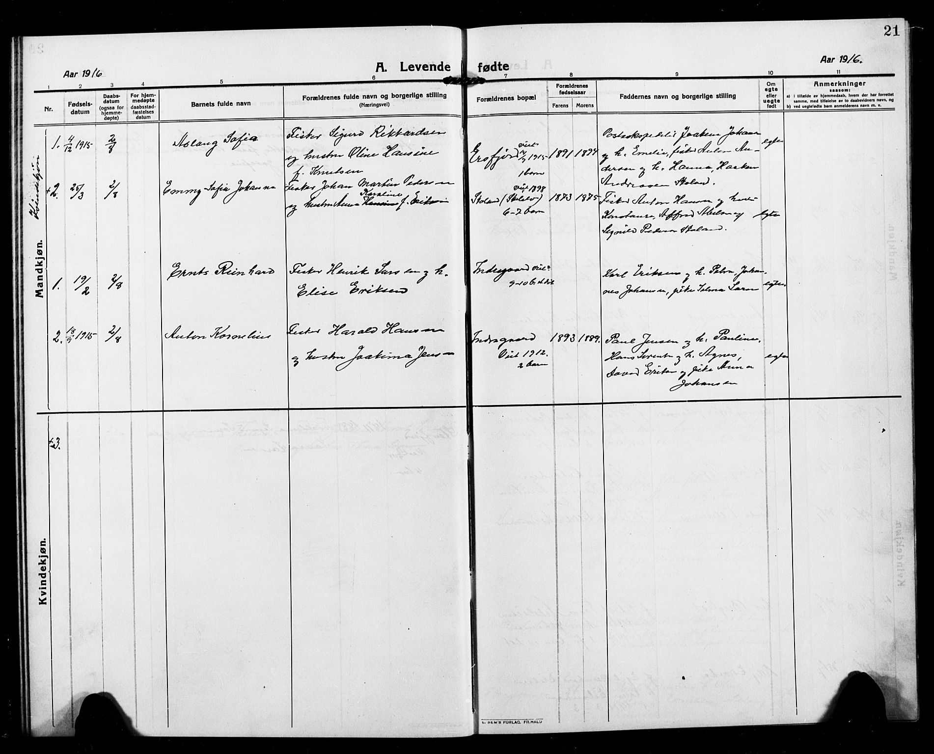 Berg sokneprestkontor, SATØ/S-1318/G/Ga/Gab/L0006klokker: Parish register (copy) no. 6, 1912-1921, p. 21
