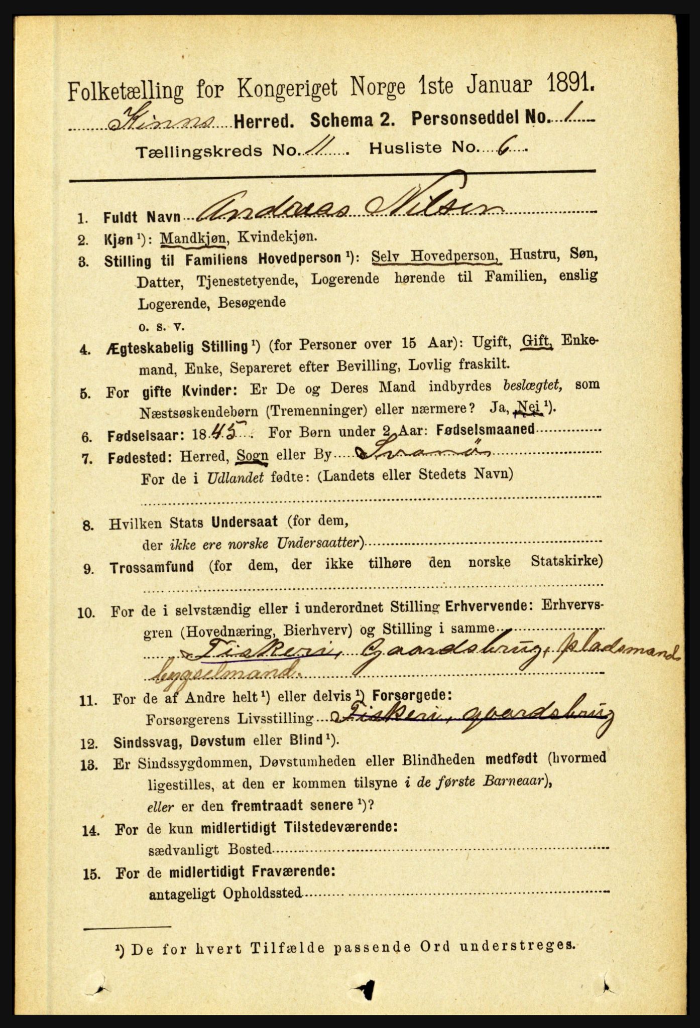 RA, 1891 census for 1437 Kinn, 1891, p. 4090