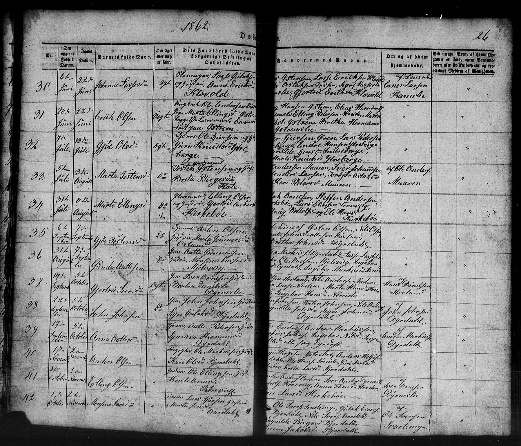 Lavik sokneprestembete, SAB/A-80901: Parish register (copy) no. B 1, 1854-1881, p. 26