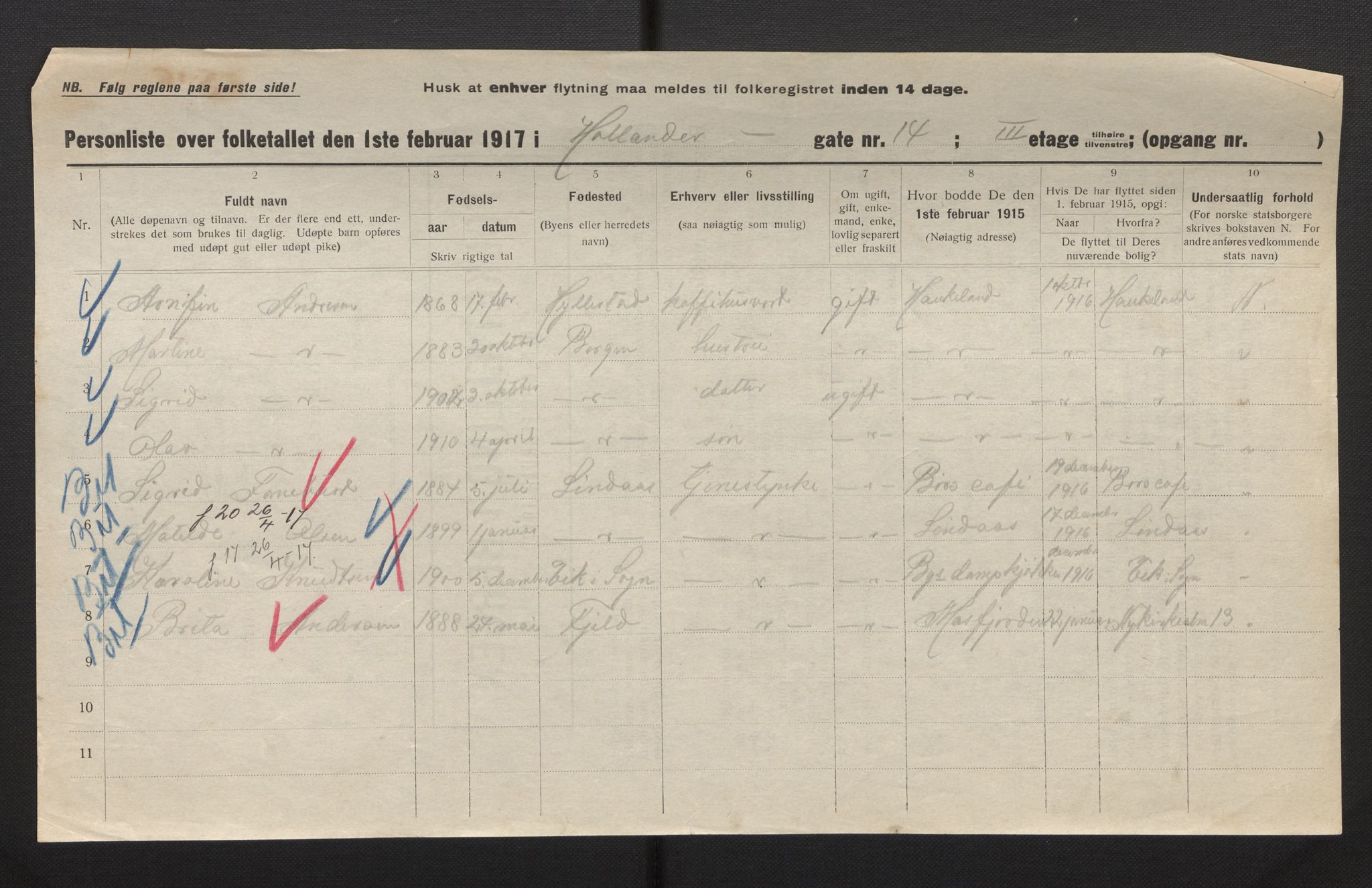 SAB, Municipal Census 1917 for Bergen, 1917, p. 15010