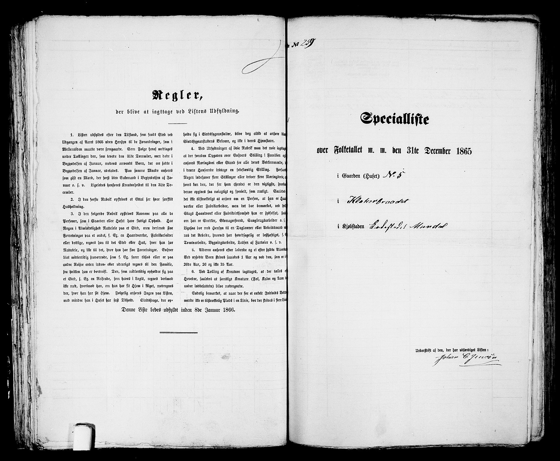 RA, 1865 census for Mandal/Mandal, 1865, p. 523