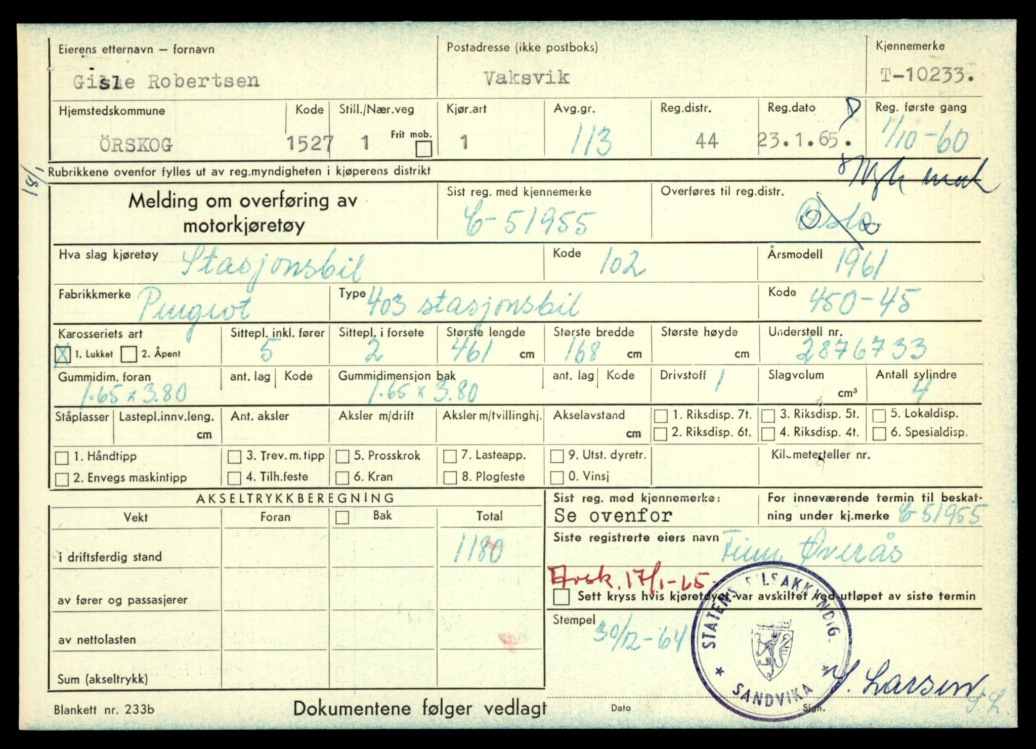 Møre og Romsdal vegkontor - Ålesund trafikkstasjon, AV/SAT-A-4099/F/Fe/L0019: Registreringskort for kjøretøy T 10228 - T 10350, 1927-1998, p. 127