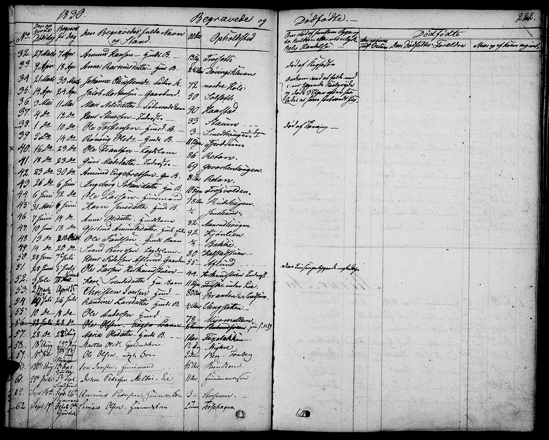 Gausdal prestekontor, SAH/PREST-090/H/Ha/Haa/L0006: Parish register (official) no. 6, 1830-1839, p. 222