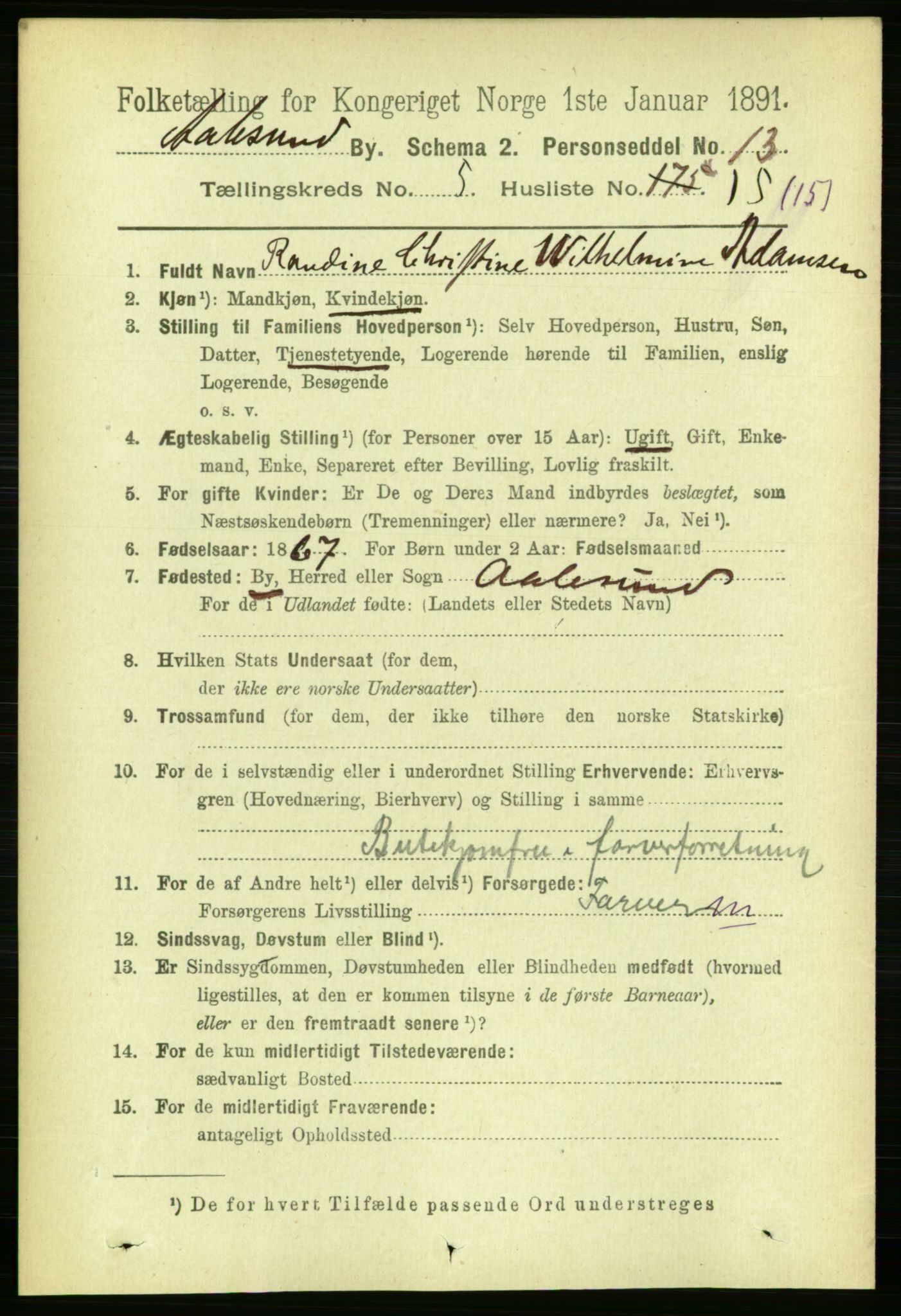 RA, 1891 census for 1501 Ålesund, 1891, p. 3819