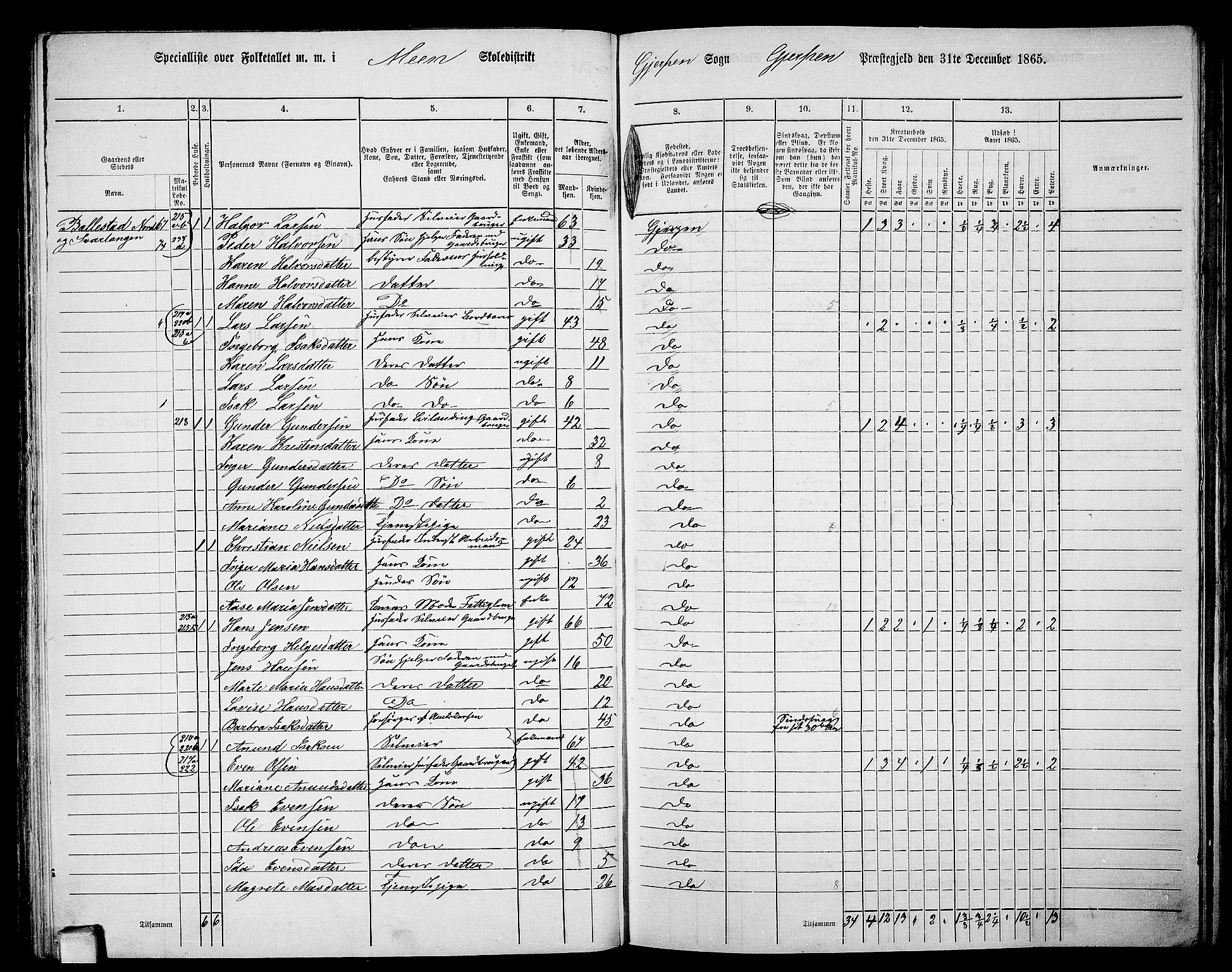 RA, 1865 census for Gjerpen, 1865, p. 117