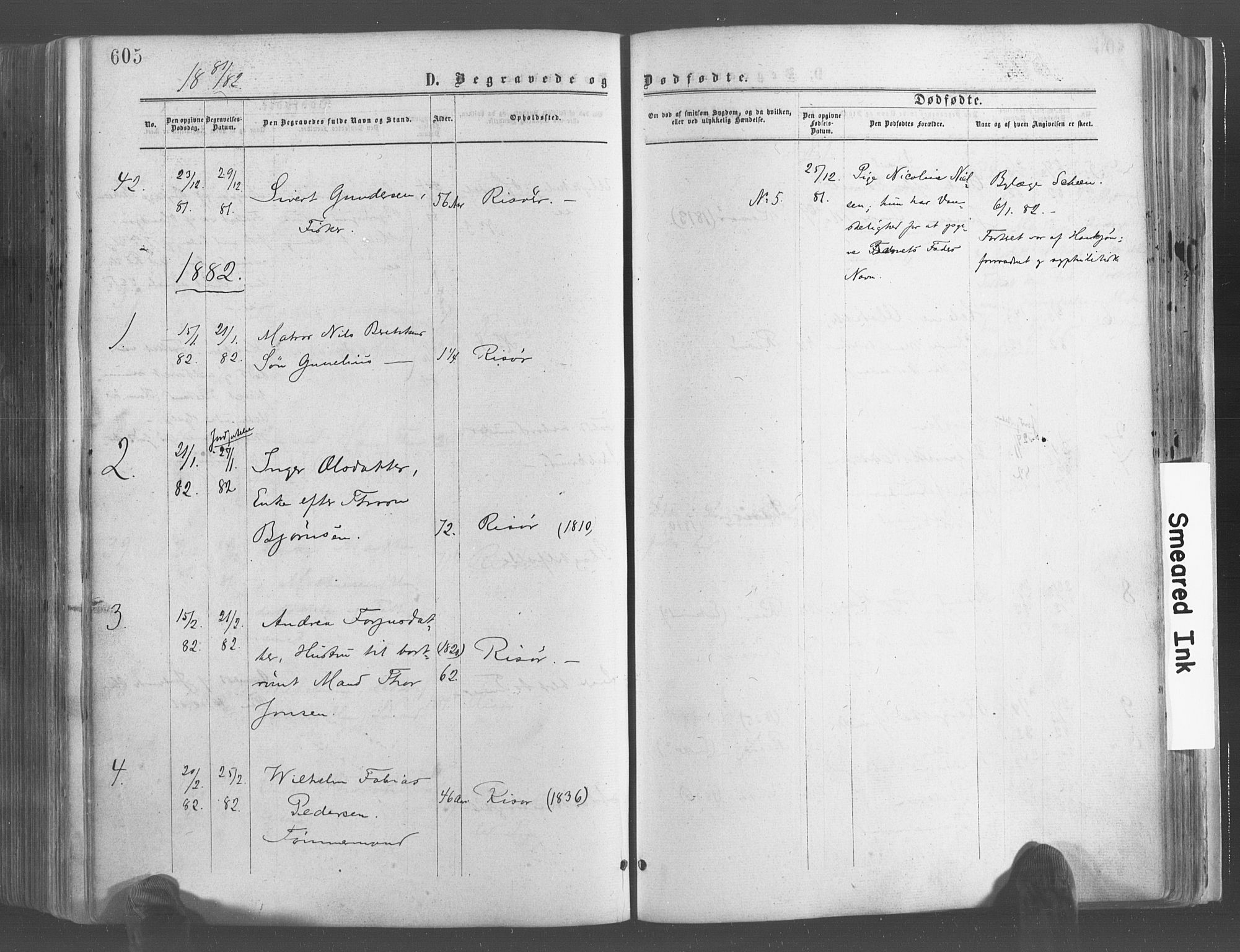 Risør sokneprestkontor, SAK/1111-0035/F/Fa/L0004: Parish register (official) no. A 4, 1865-1882, p. 605