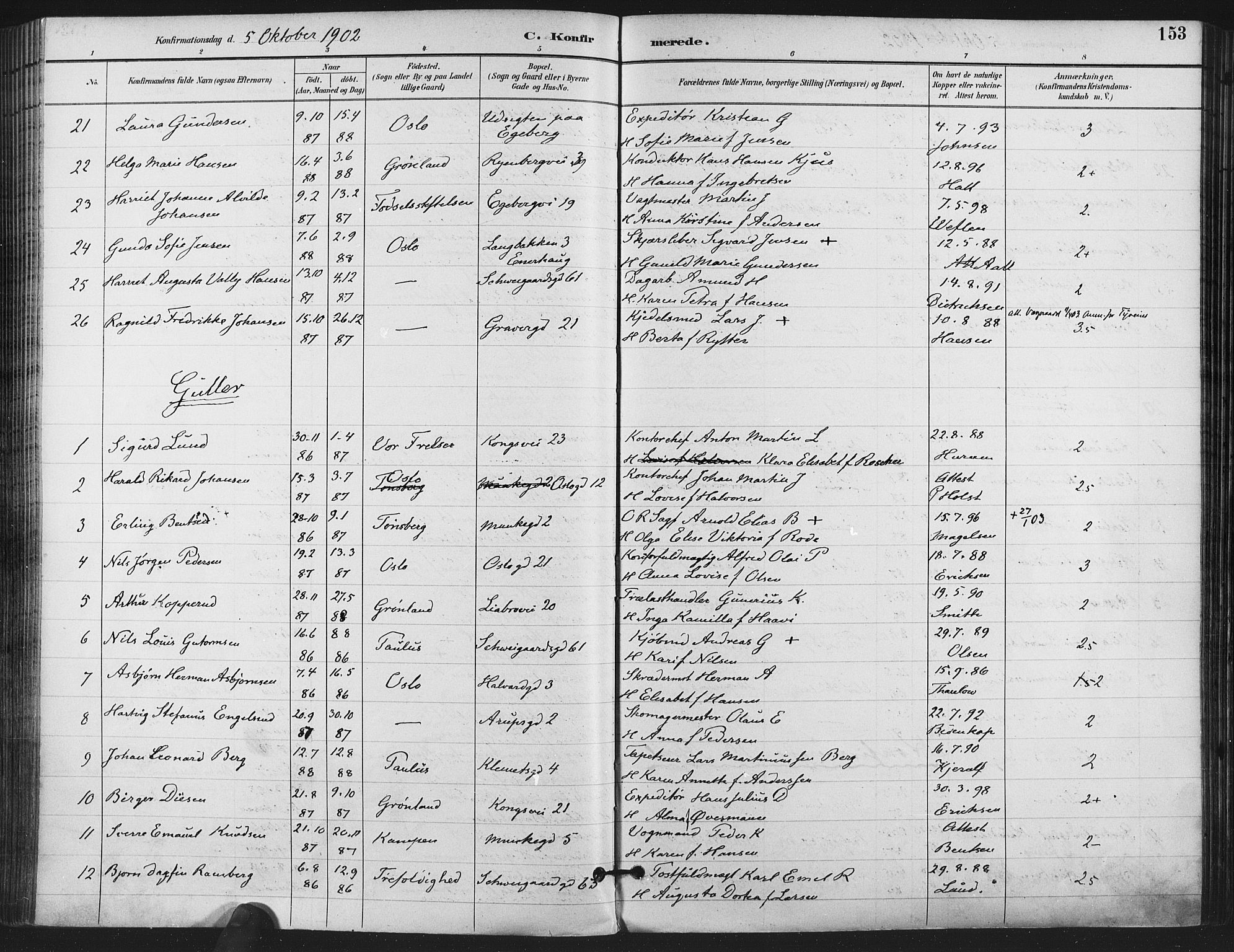 Gamlebyen prestekontor Kirkebøker, AV/SAO-A-10884/F/Fa/L0008: Parish register (official) no. 8, 1891-1908, p. 153