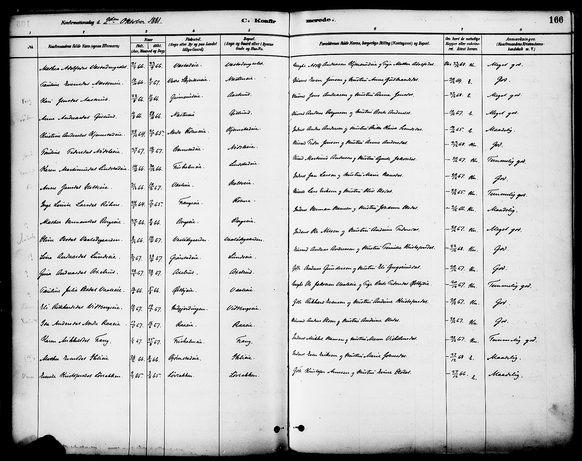 Stange prestekontor, AV/SAH-PREST-002/K/L0017: Parish register (official) no. 17, 1880-1893, p. 166