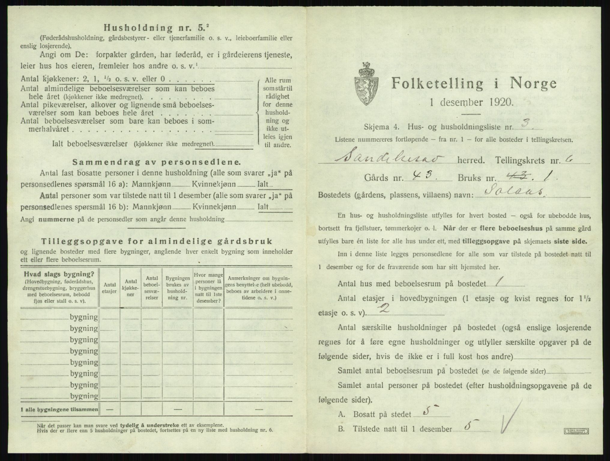 SAKO, 1920 census for Sandeherred, 1920, p. 1118