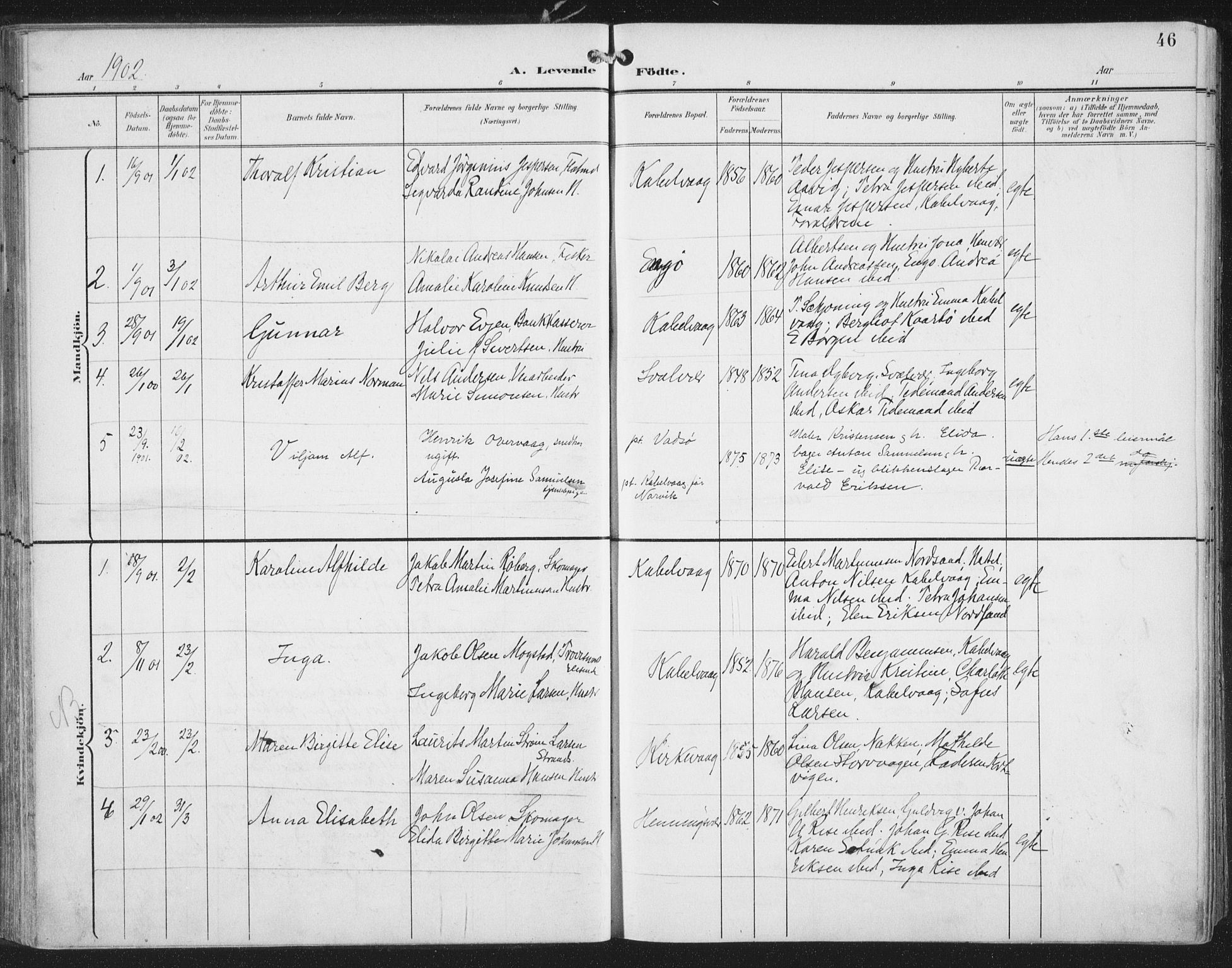 Ministerialprotokoller, klokkerbøker og fødselsregistre - Nordland, AV/SAT-A-1459/874/L1062: Parish register (official) no. 874A06, 1899-1907, p. 46