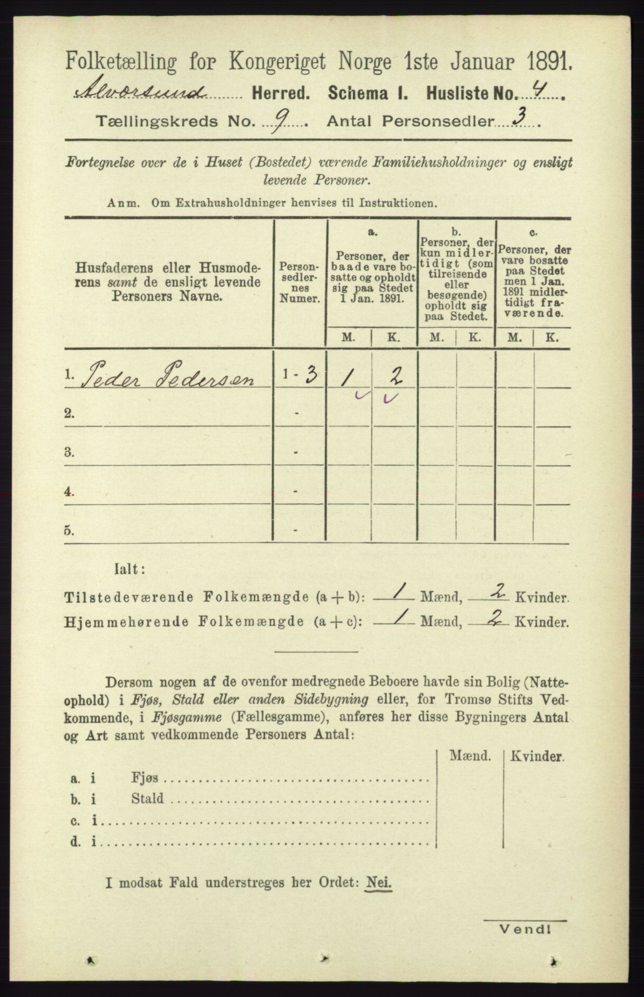 RA, 1891 census for 1257 Alversund, 1891, p. 3040