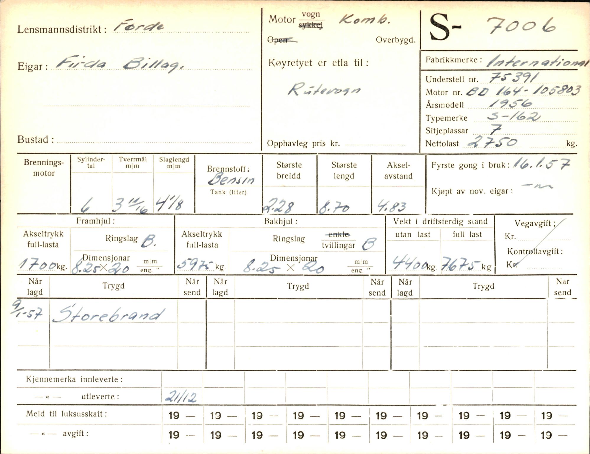 Statens vegvesen, Sogn og Fjordane vegkontor, AV/SAB-A-5301/4/F/L0004: Registerkort utmeldte Fjordane S2500-2700, S7200-7899, 1930-1961, p. 262