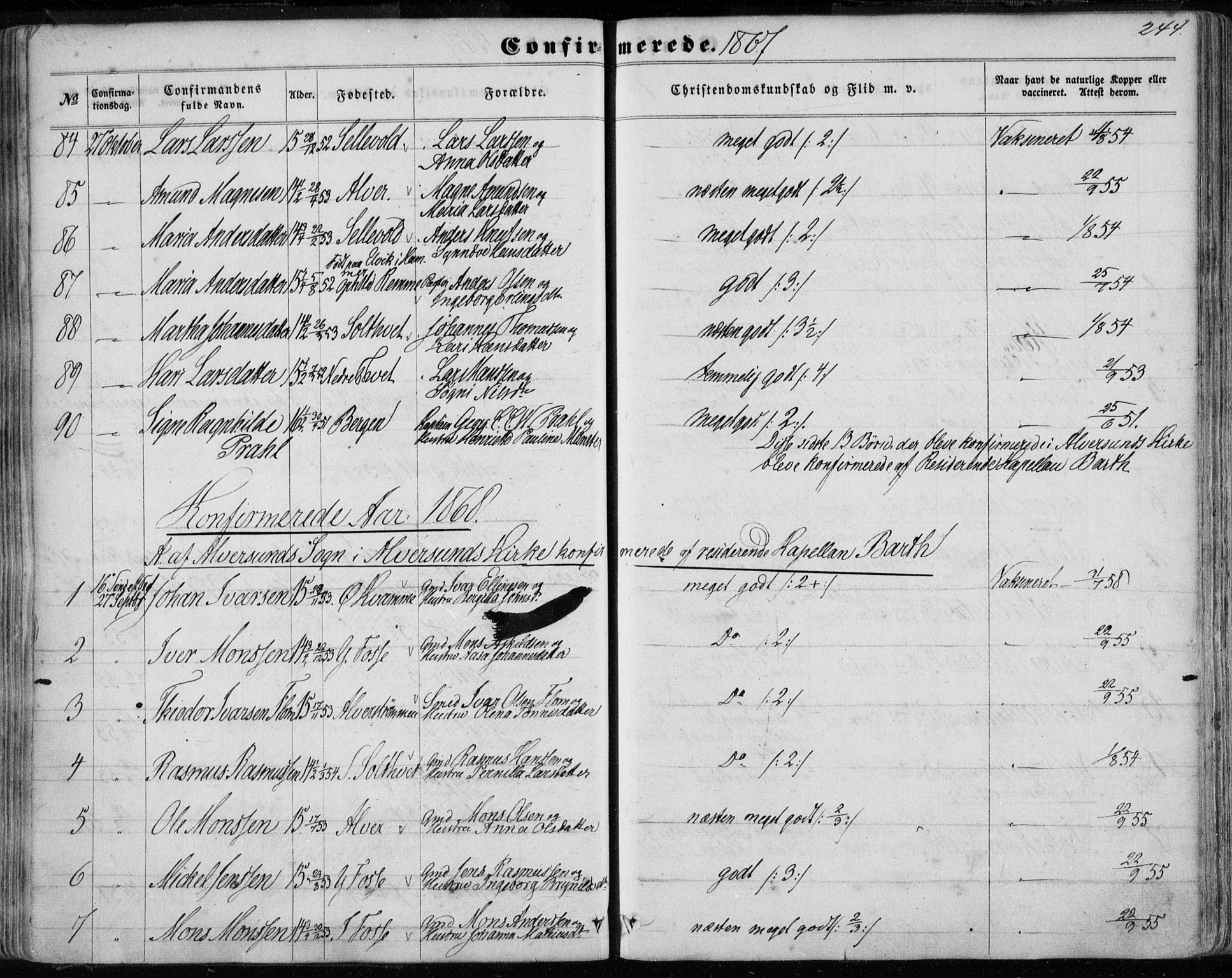 Hamre sokneprestembete, SAB/A-75501/H/Ha/Haa/Haaa/L0014: Parish register (official) no. A 14, 1858-1872, p. 244