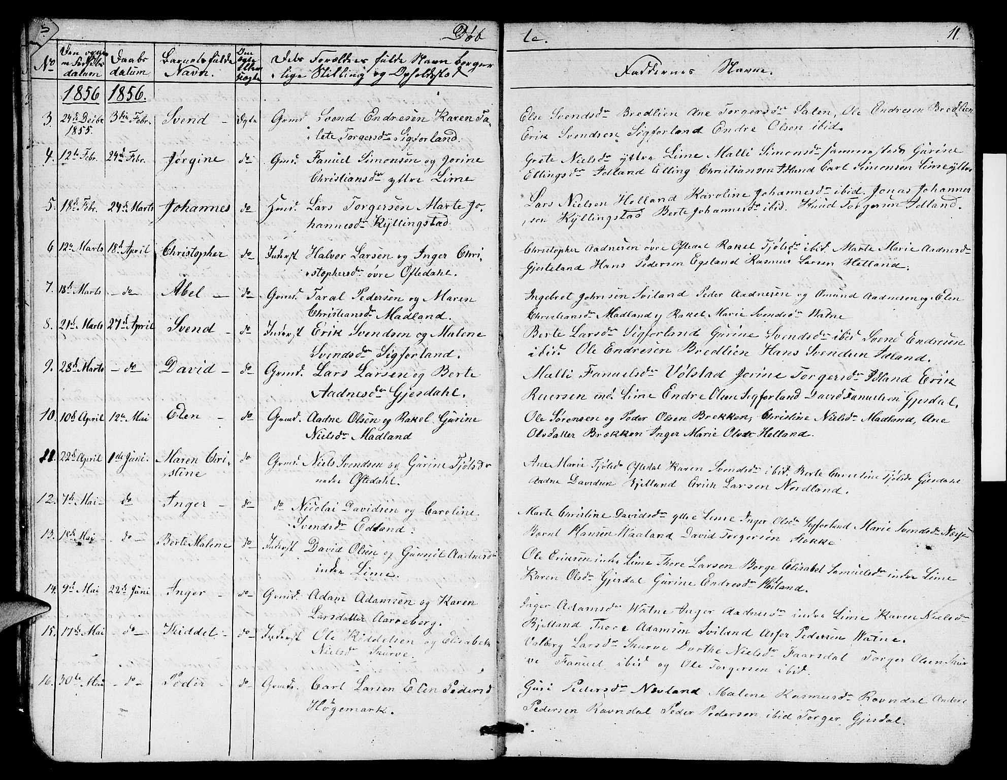 Lye sokneprestkontor, AV/SAST-A-101794/001/30BB/L0003: Parish register (copy) no. B 3, 1852-1874, p. 11