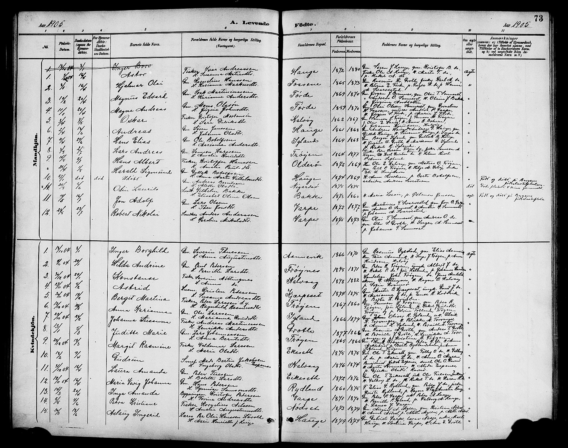 Bremanger sokneprestembete, SAB/A-82201/H/Hab/Haba/L0003: Parish register (copy) no. A 3, 1890-1908, p. 73