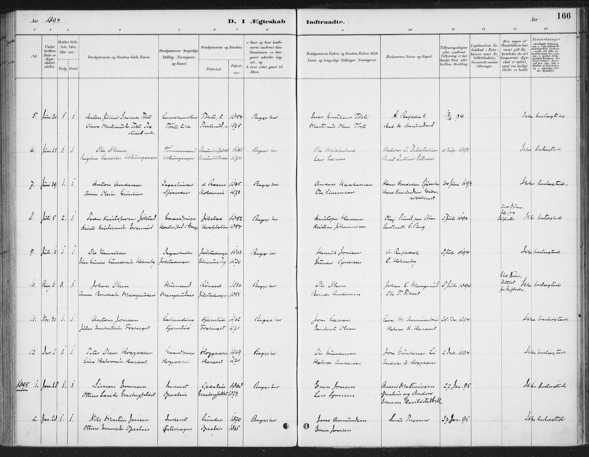 Romedal prestekontor, SAH/PREST-004/K/L0008: Parish register (official) no. 8, 1887-1905, p. 166