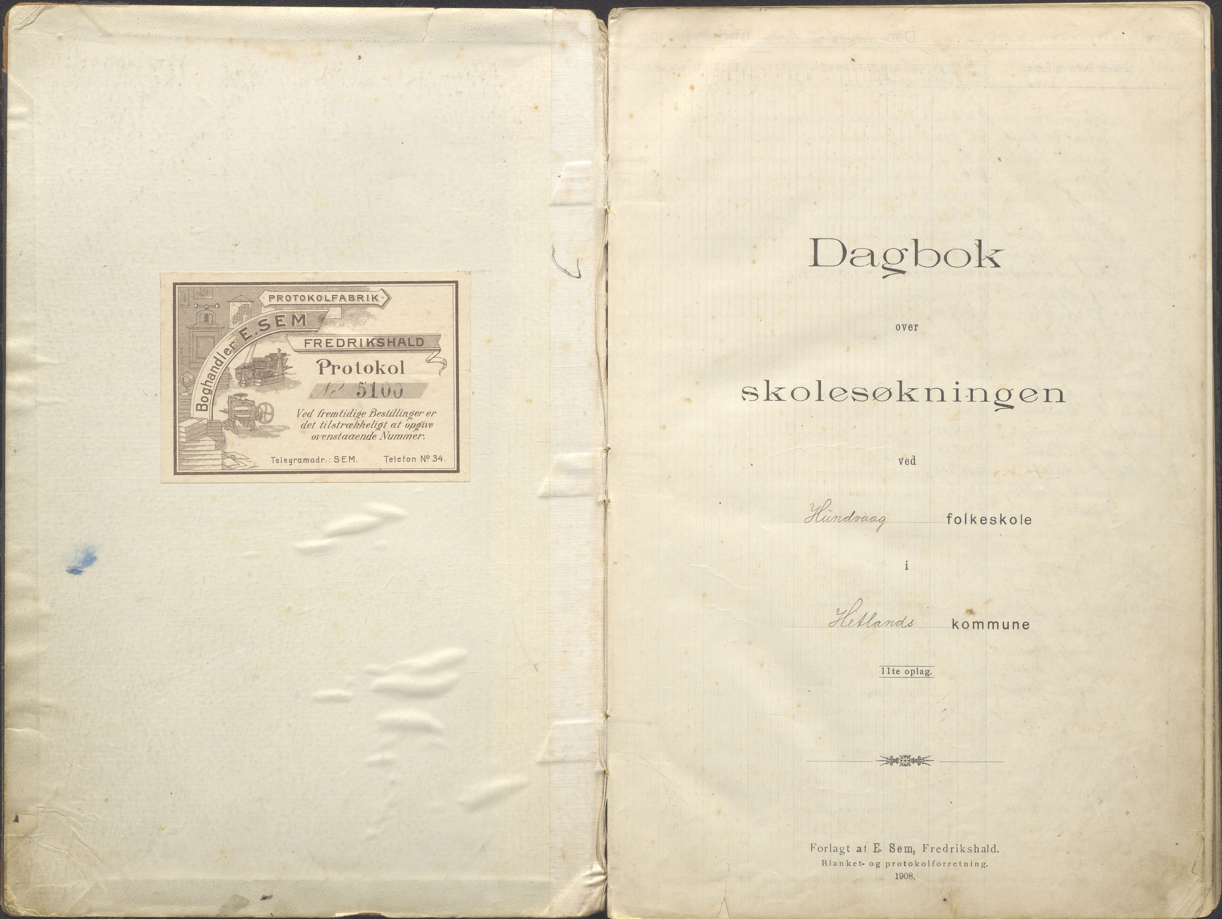 Hetland kommune. Hundvåg skole, BYST/A-0150/G/Ga/L0003: Dagbok, 1908-1929