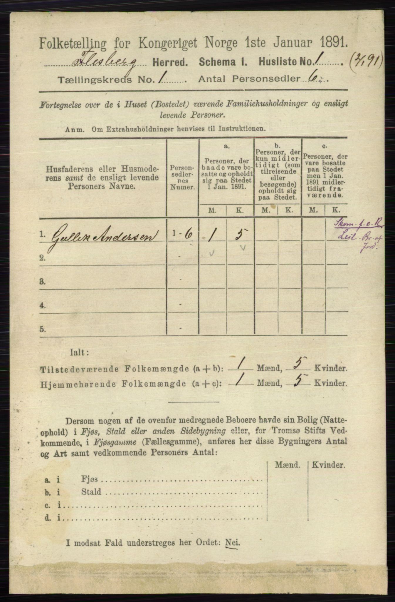 RA, 1891 census for 0631 Flesberg, 1891, p. 44