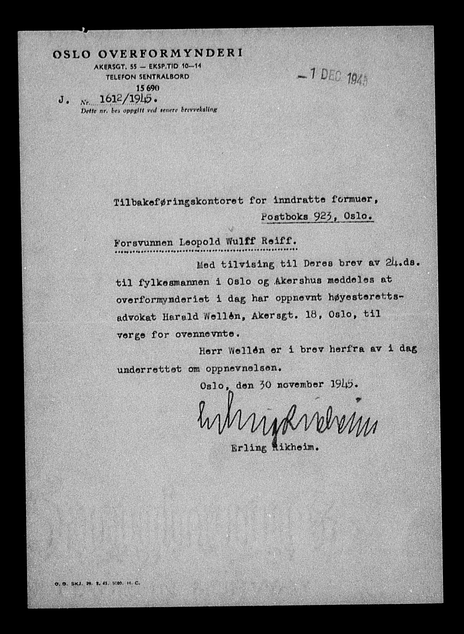 Justisdepartementet, Tilbakeføringskontoret for inndratte formuer, AV/RA-S-1564/H/Hc/Hcc/L0972: --, 1945-1947, p. 526