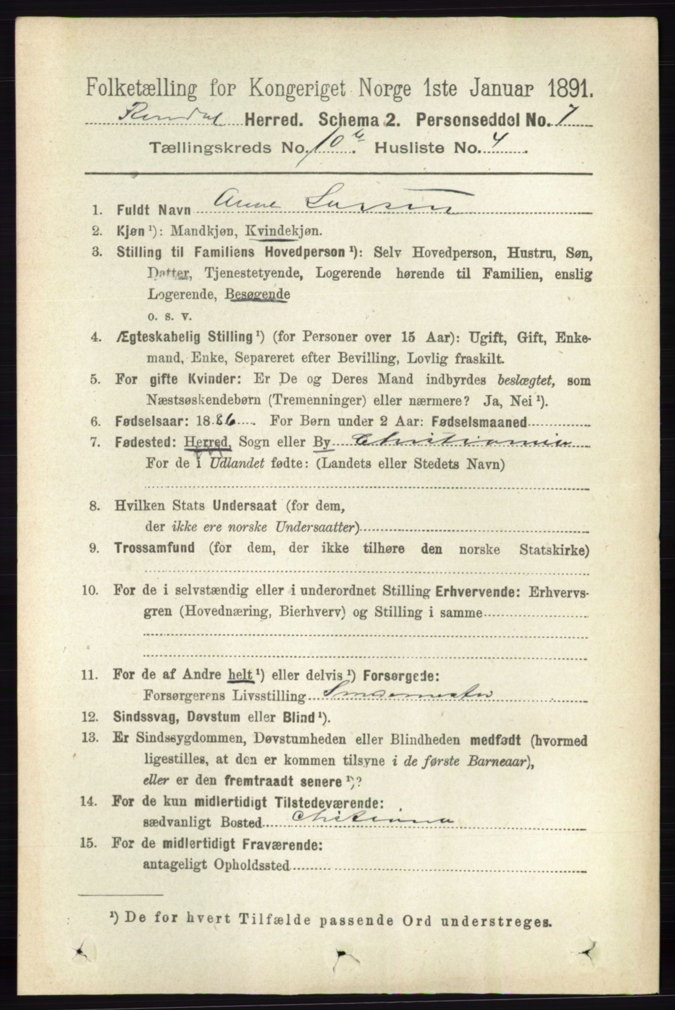 RA, 1891 census for 0416 Romedal, 1891, p. 4836