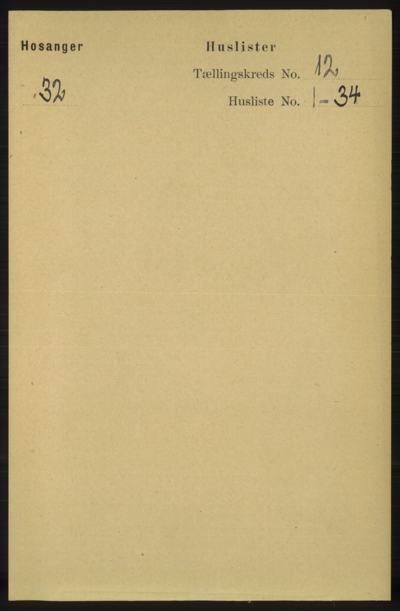 RA, 1891 census for 1253 Hosanger, 1891, p. 3960