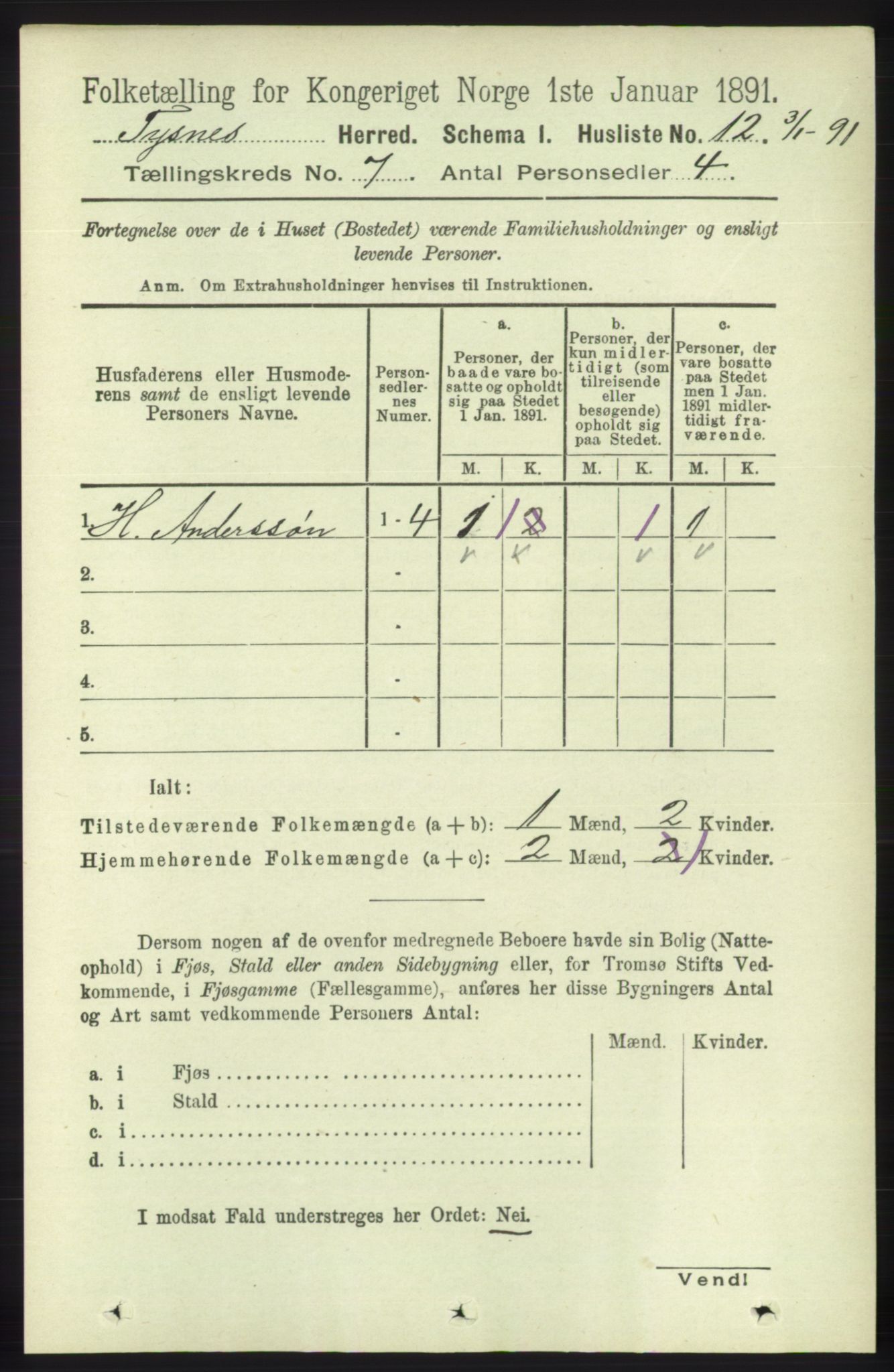 RA, 1891 census for 1223 Tysnes, 1891, p. 2772