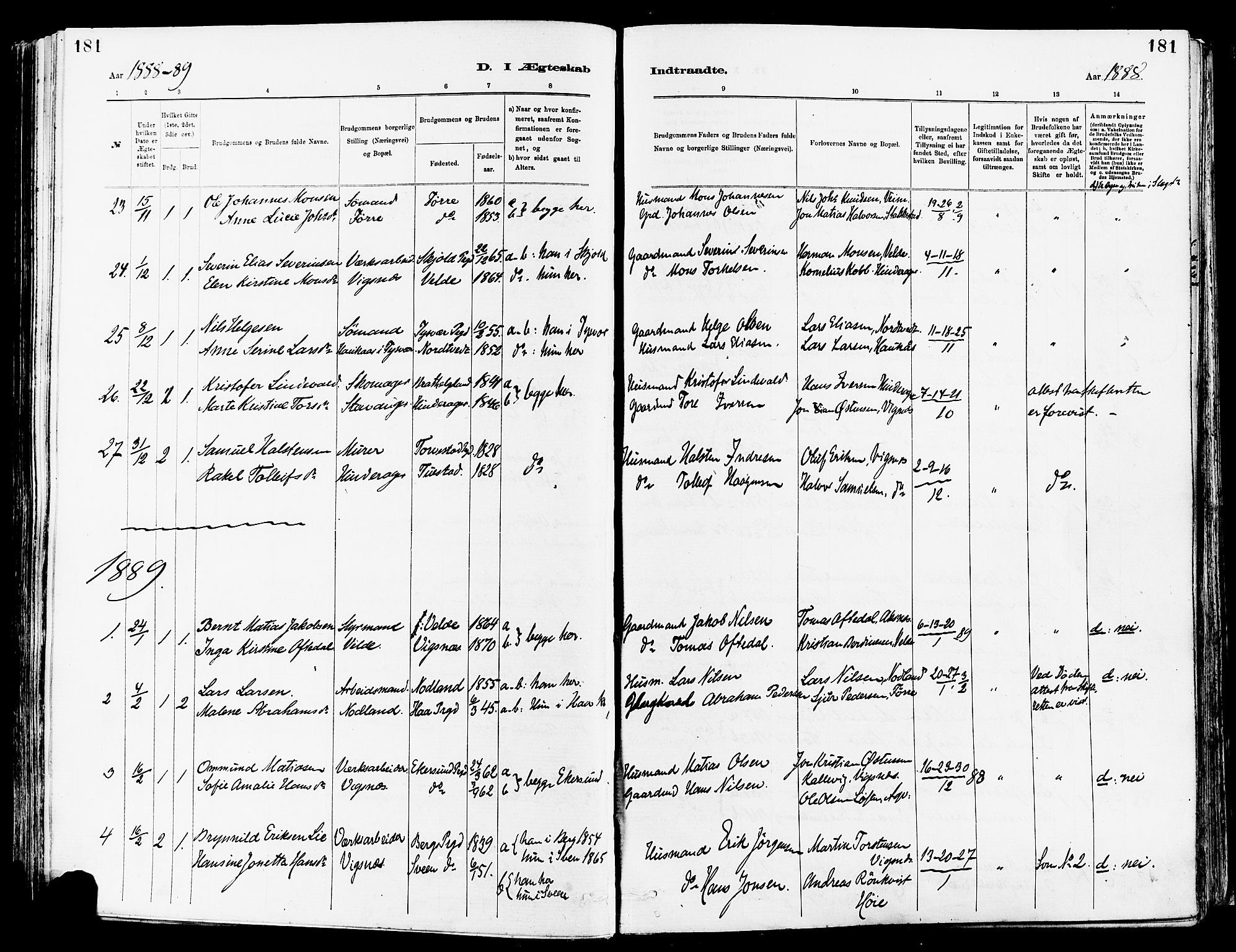 Avaldsnes sokneprestkontor, AV/SAST-A -101851/H/Ha/Haa/L0015: Parish register (official) no. A 15, 1880-1906, p. 181