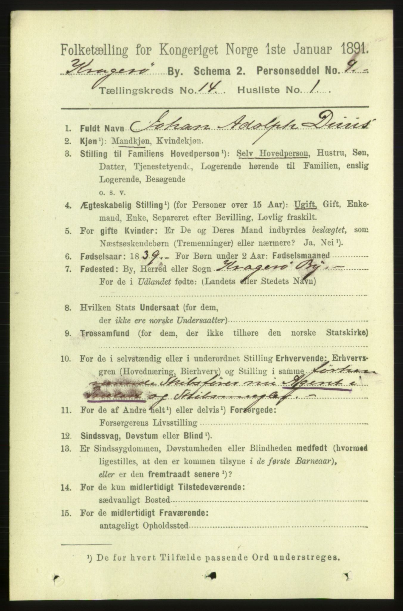 RA, 1891 census for 0801 Kragerø, 1891, p. 4084