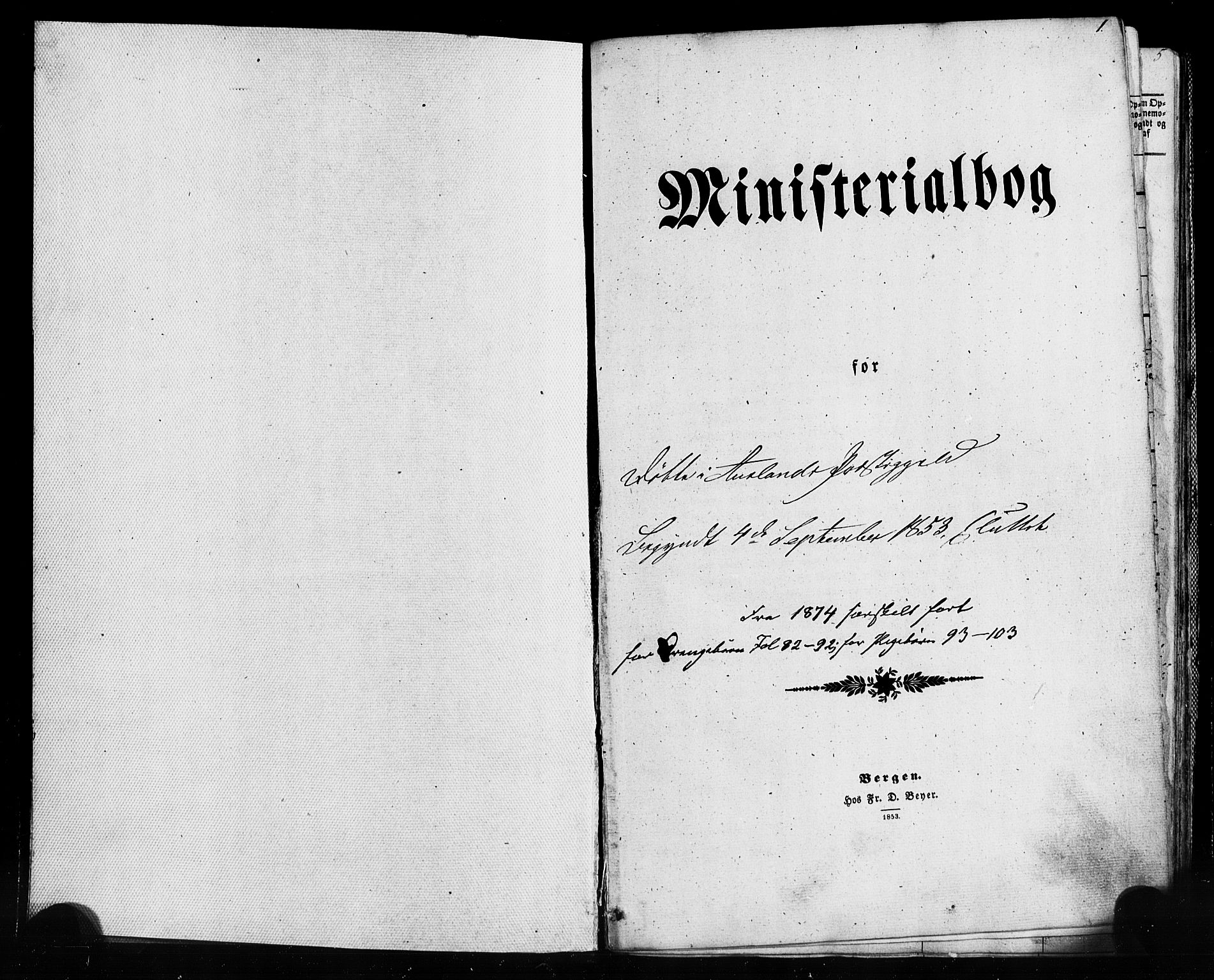 Aurland sokneprestembete, SAB/A-99937/H/Ha/Haa/L0008: Parish register (official) no. A 8, 1853-1879, p. 1